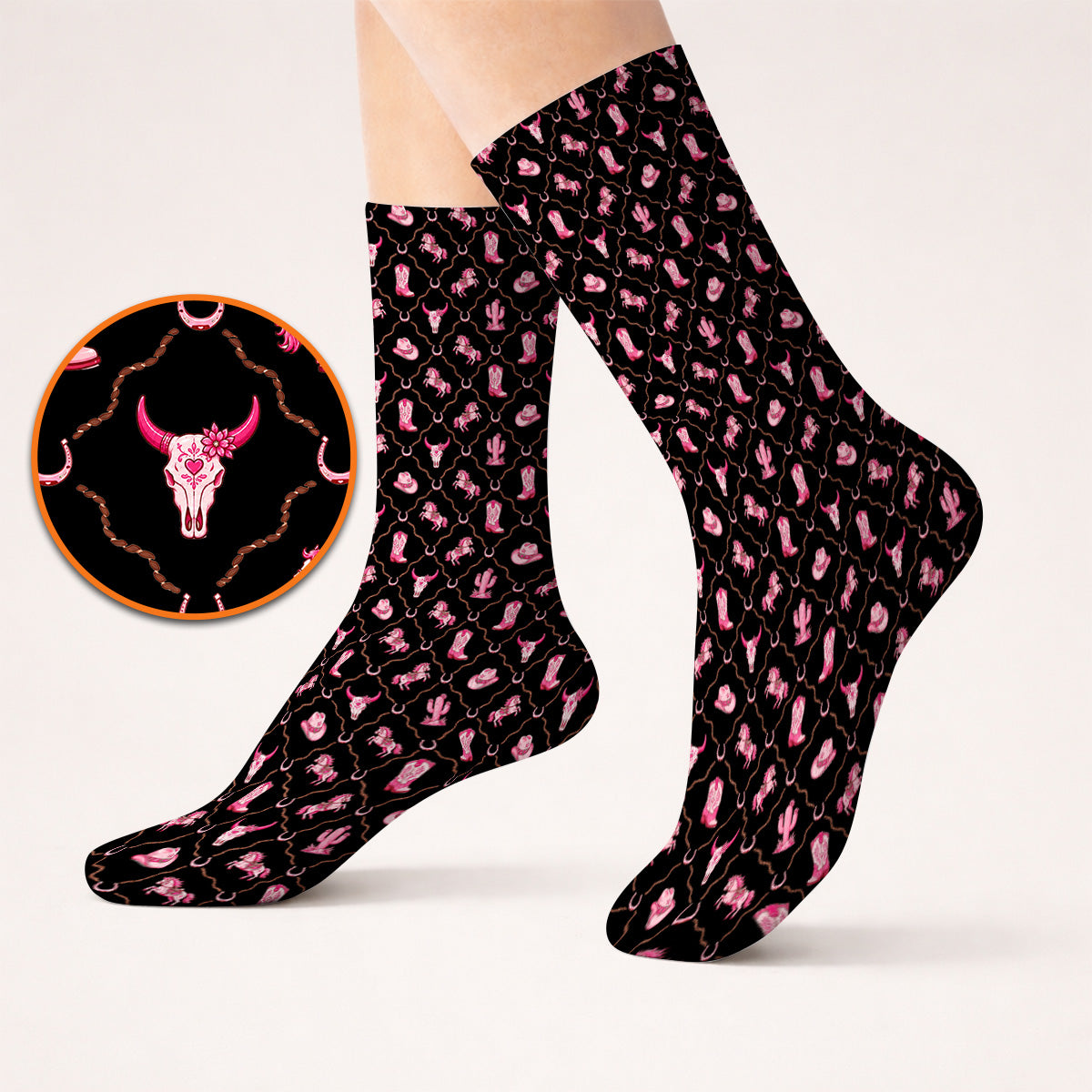 Pink Cowgirl Golf Socks, Western Rodeo Pattern Golf Sock, Funny Golf Gift For Golfers