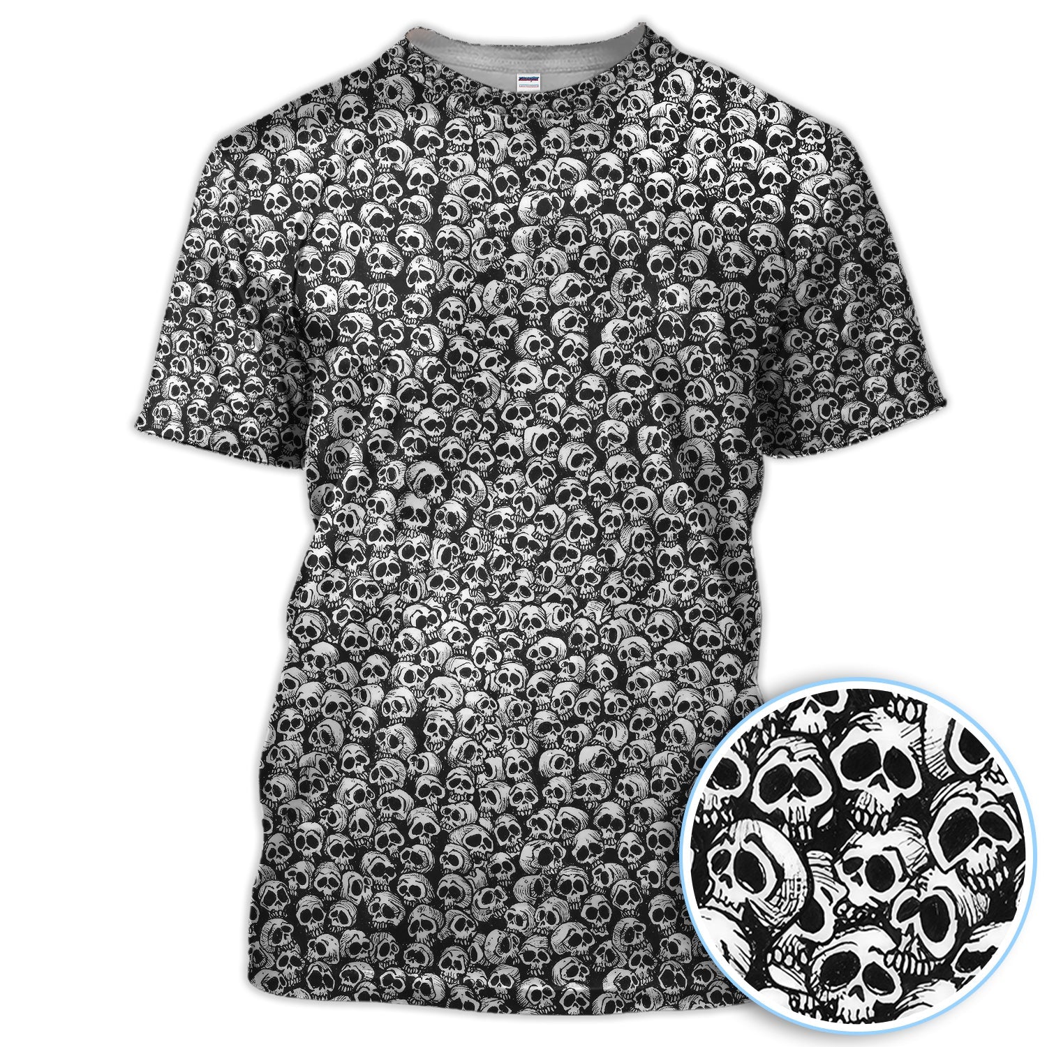 Gothic Skull Pattern Golf Shirt, Dark Skeleton Print Polo Shirt, Halloween Style Shirt