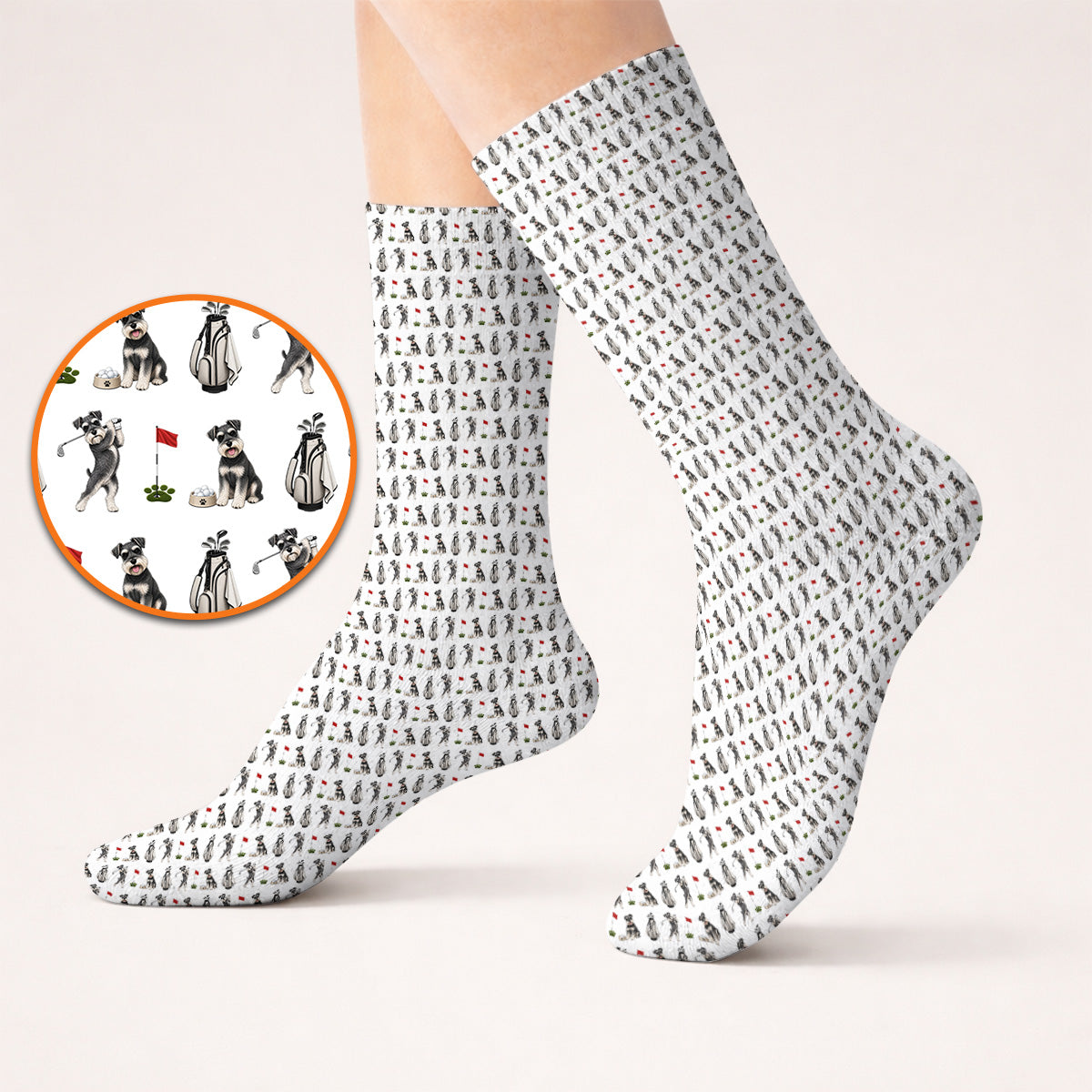 Funny Miniature Schnauzer Golf Socks, Schnauzer Pattern Golf Sock, Gift For Golf Lovers