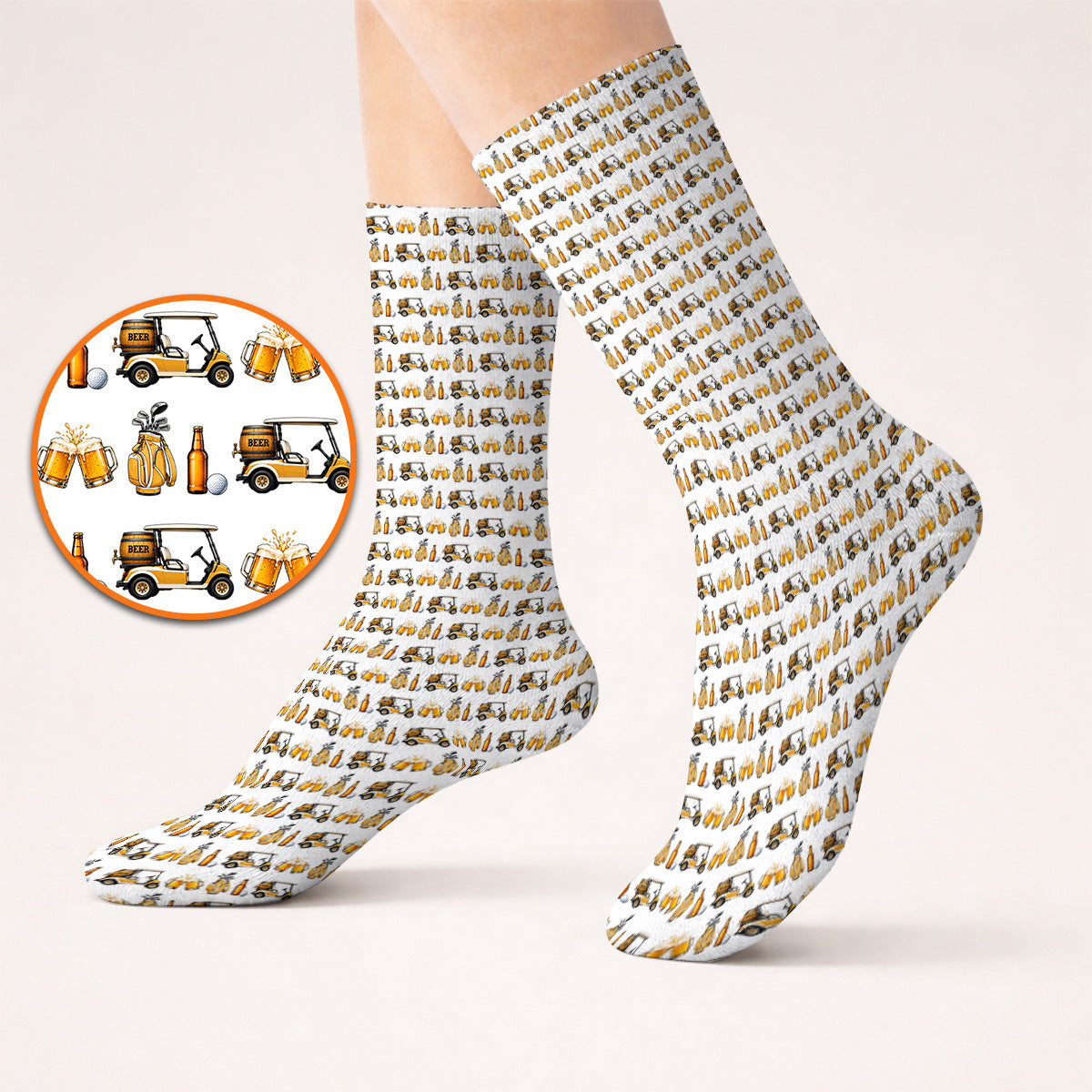 Golf & Beer Socks, Funny Beer Golf Cart Pattern Golf Sock, Beer Golf Gift For Golfers