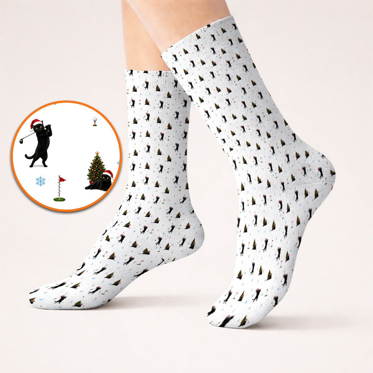 Black Cat Christmas Golf Socks, Funny Cat Pattern Golf Sock, Xmas Golf Gift for Golfers