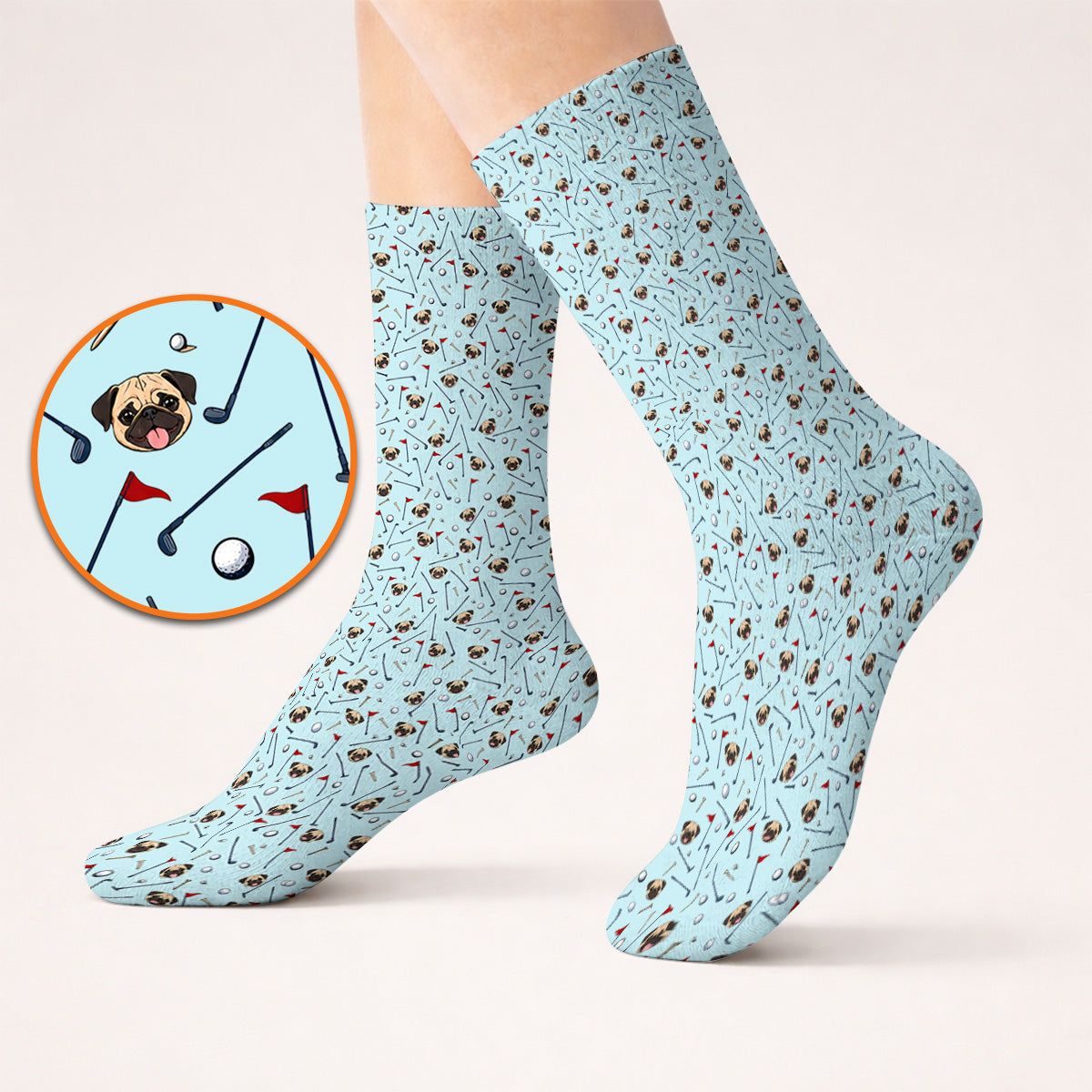 Pug Pattern Golf Socks, Pug Golf Sock For Dog Lovers, Crazy Golf Gift For Golfers