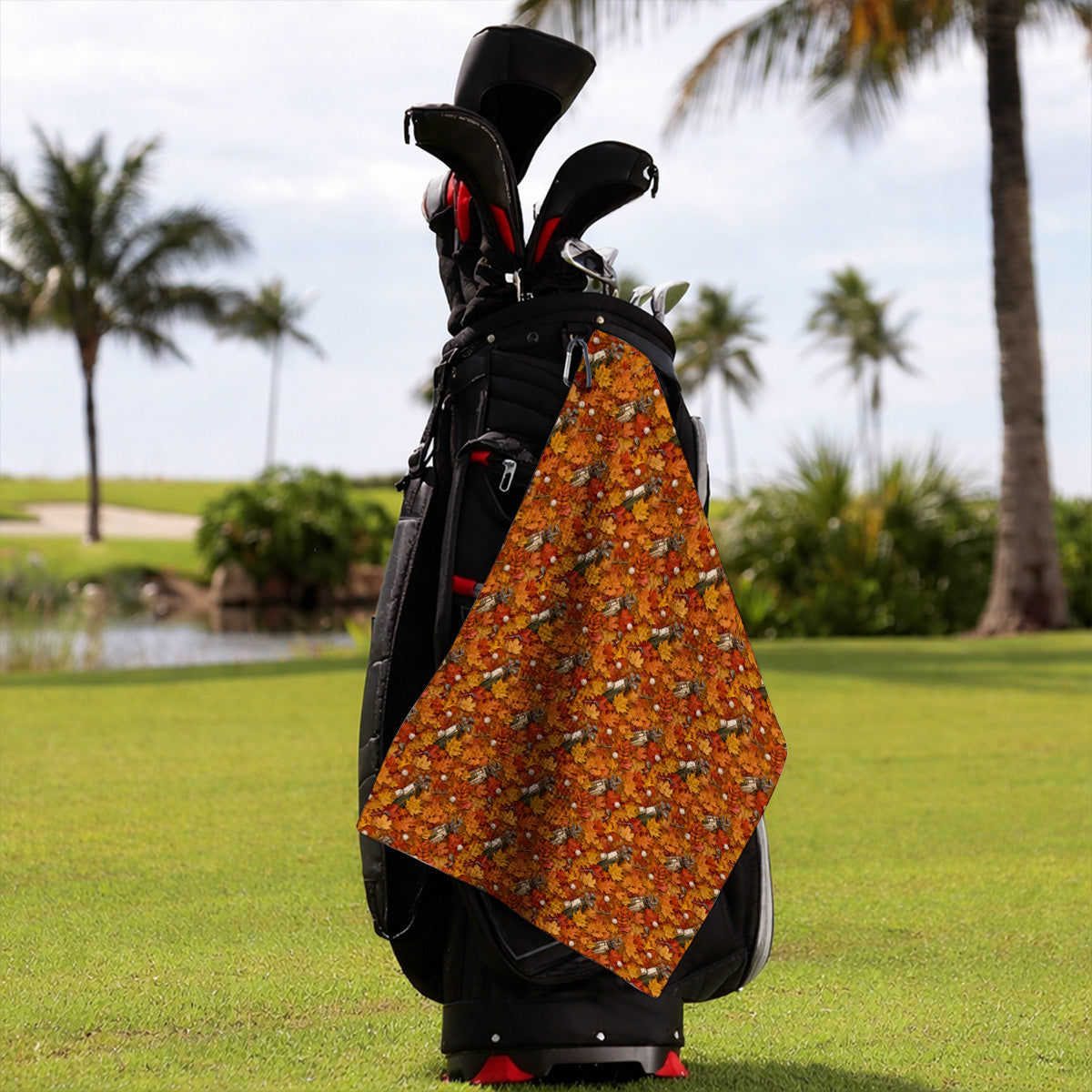 Autumn Golf Towels, Fall Leaves Pattern Golf Towel, Maple Leaf Golf For Golfer