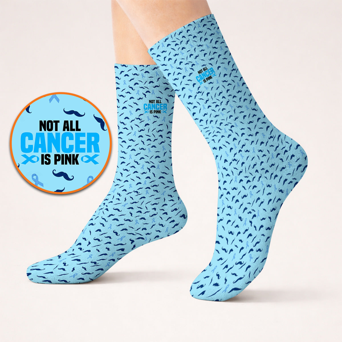 Prostate Cancer Awareness Golf Socks, Blue Ribbon Mustache Pattern Golf Sock, Support Gift for Golfers