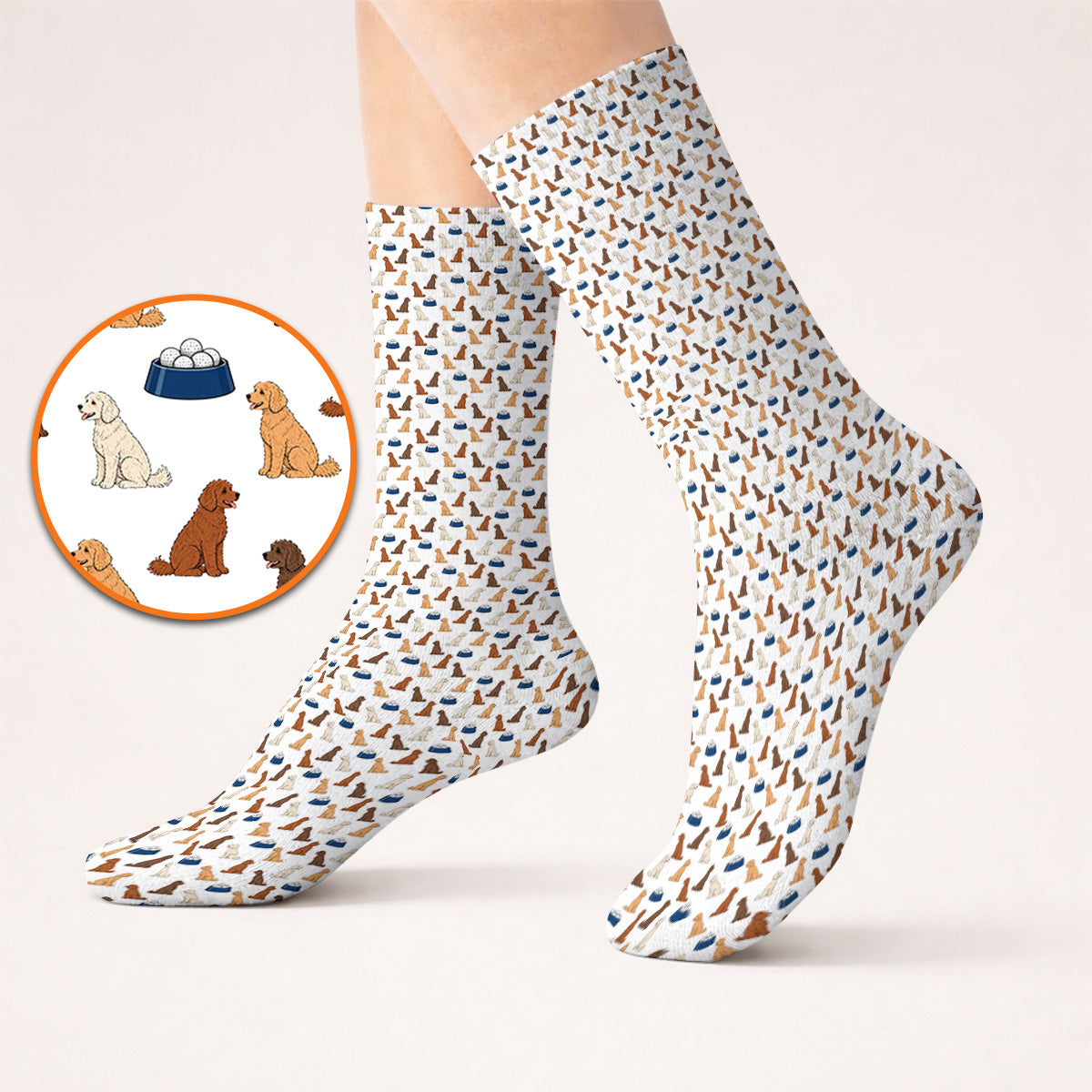 Funny Goldendoodle Pattern Golf Socks, Doodle Dog & Golf Ball Sock, Golf Gift for Golfers