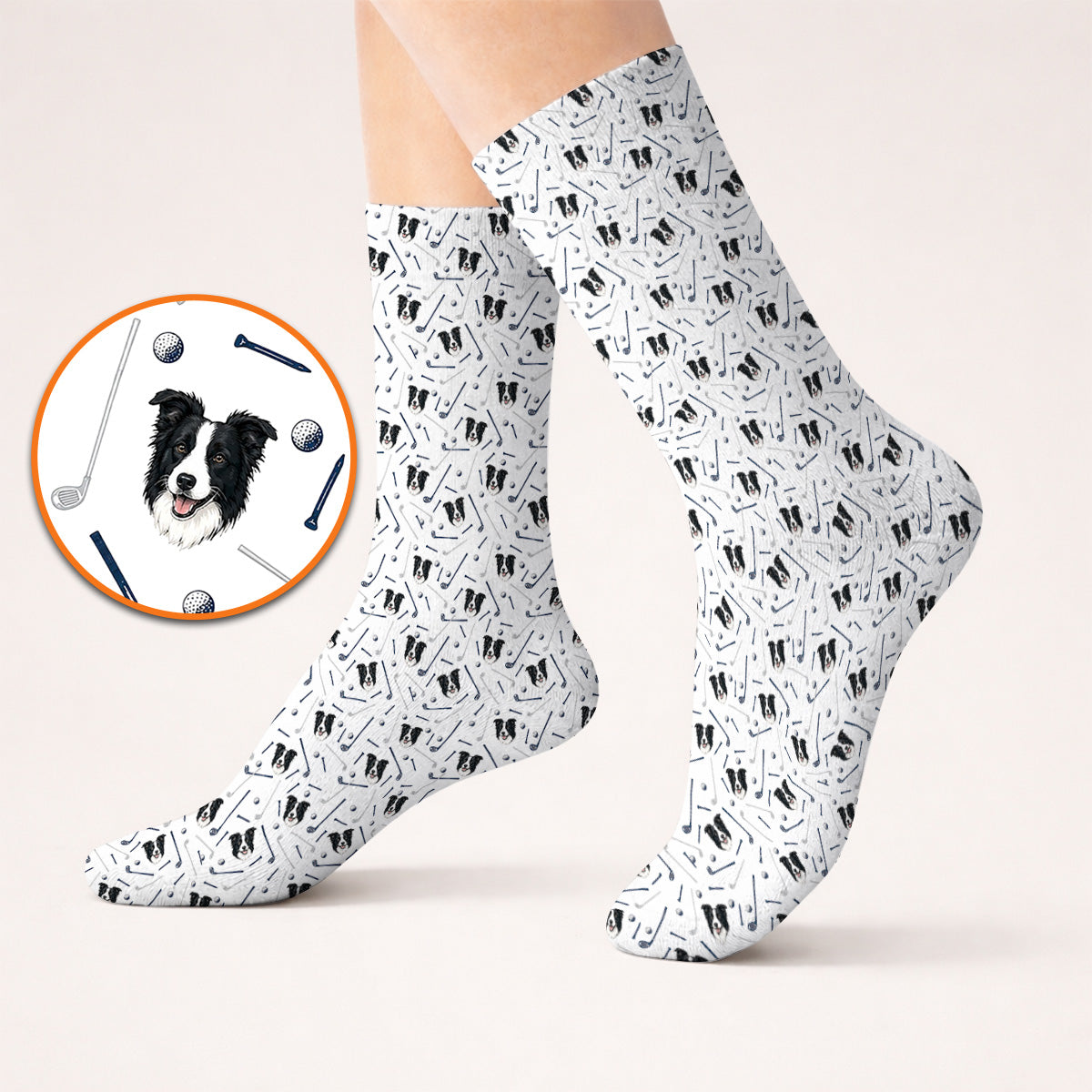 Funny Border Collie Golf Socks, Border Collie Pattern Golf Sock for Dog Lovers, Golf Gift for Golfer
