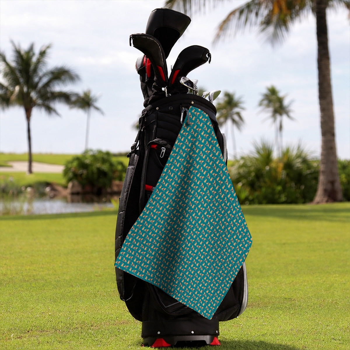 Funny Golden Retriever Golf Towel, Golden Retriever Pattern Golf Towels, Dog Lover Golf Shirt