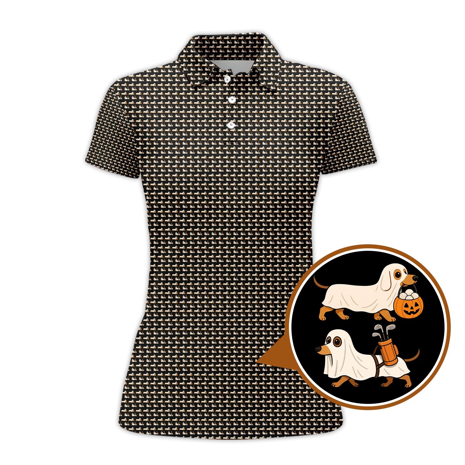 Funny Dachshund Golf Shirt For Men, Pattern Golf Shirt, Halloween Golf Shirt For Golfer