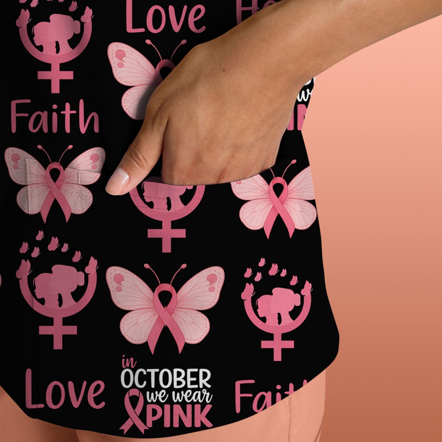 Breast Cancer Warrior Shirt - Faith Hope Love & Pink Ribbon Butterfly Design - October Gift for RN LPN CNA