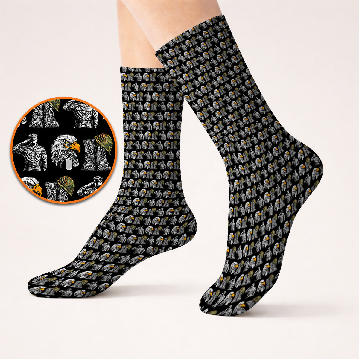 Veteran Eagle Golf Socks, Military Soldier & Army Tribute Pattern Golf Sock, Patriotic Veterans Day Golf Gift for Golfer