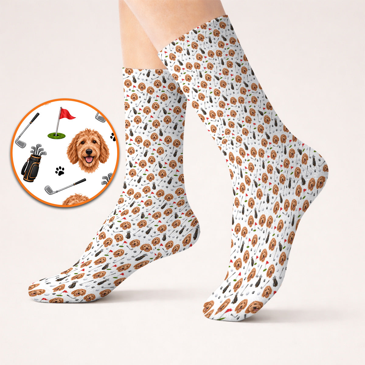 Goldendoodle Golf Socks, Crazy Doodle Dog Pattern Golf Sock, Golf Gift For Golfers