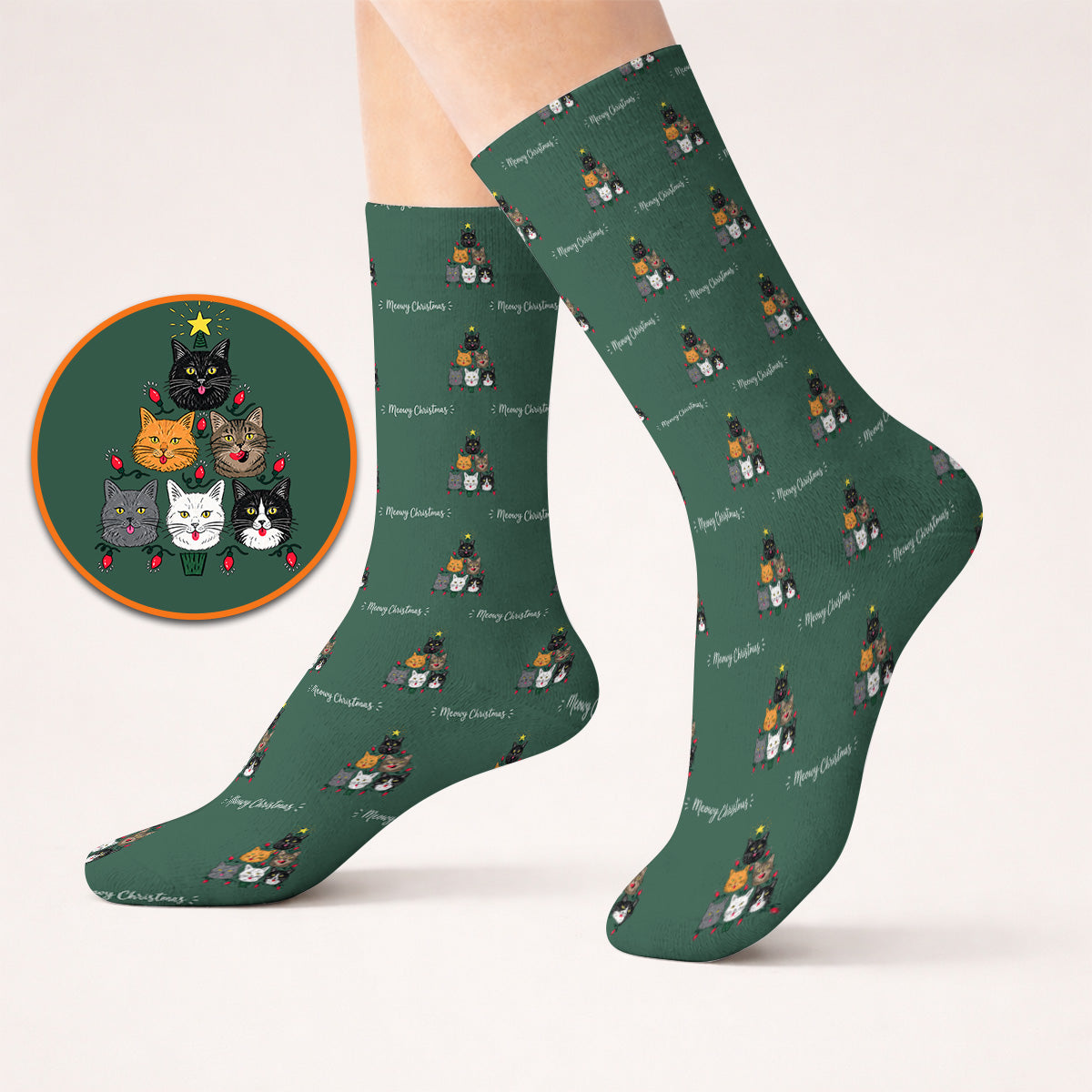 Meowy Christmas Cat Golf Socks, Festive Cat Christmas Pattern Golf Sock, Xmas Golf Gift For Cat Lovers