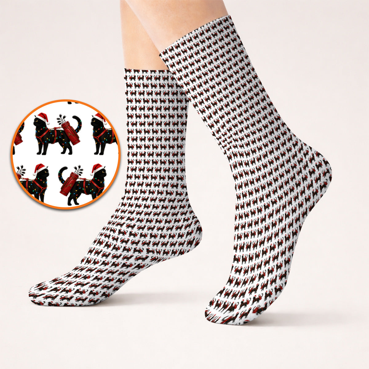 Black Cat Christmas Golf Socks, Crazy Cats Golf Sock For Xmas Holiday, Golf Gift For Cat Loving Golfer