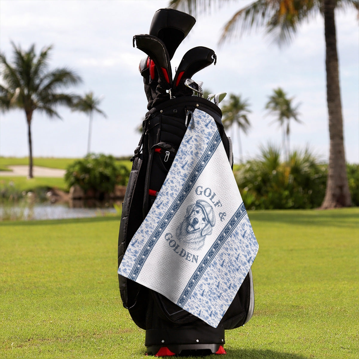 Golden Retriever Golf Towel, Toile De Jouy Golden Pattern Golf Towels, Crazy Golf Gift For Golfer
