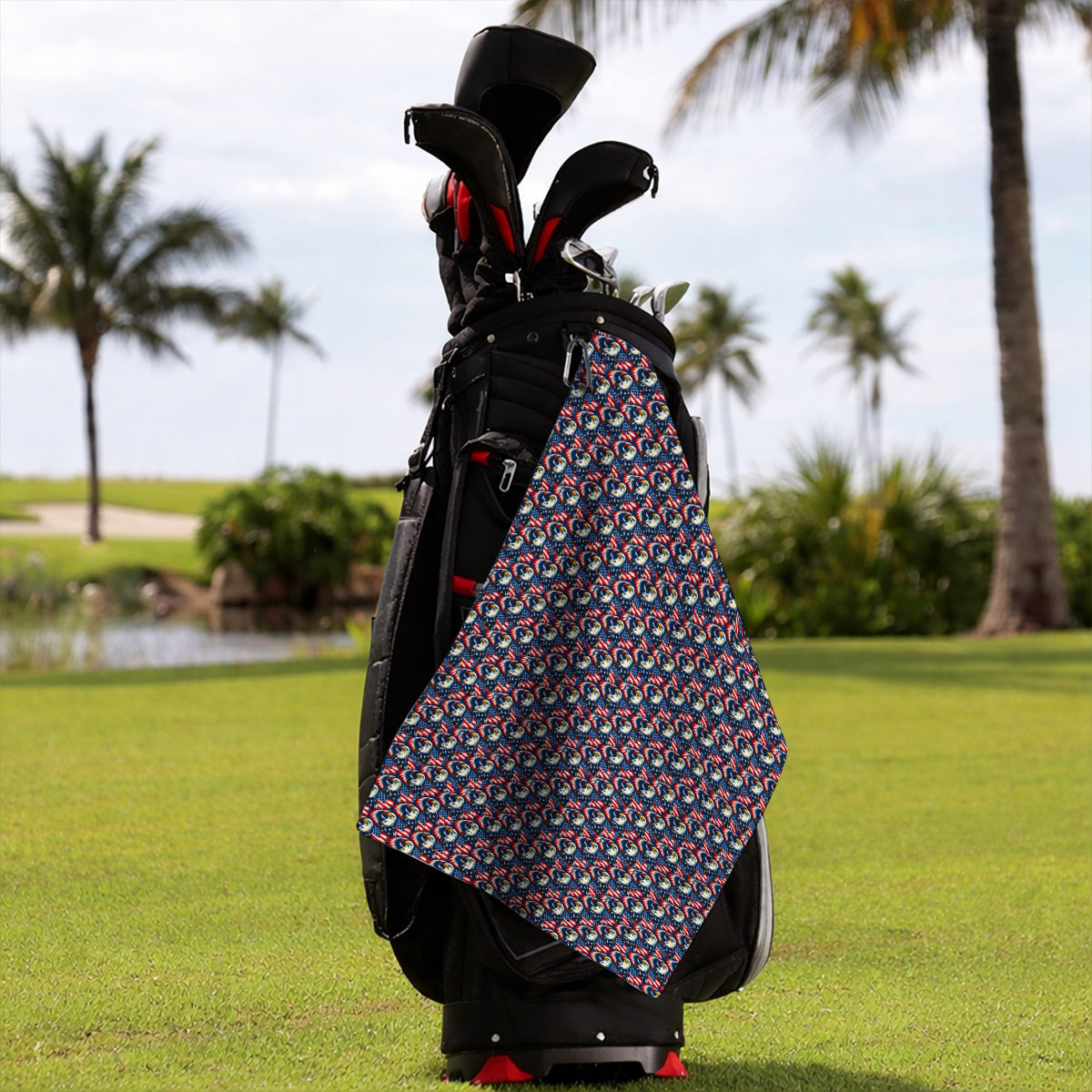 Veteran Bald Eagle Golf Towels, American Flag Patriotic Pattern Golf Towel, USA Military Golf Gift for Veterans