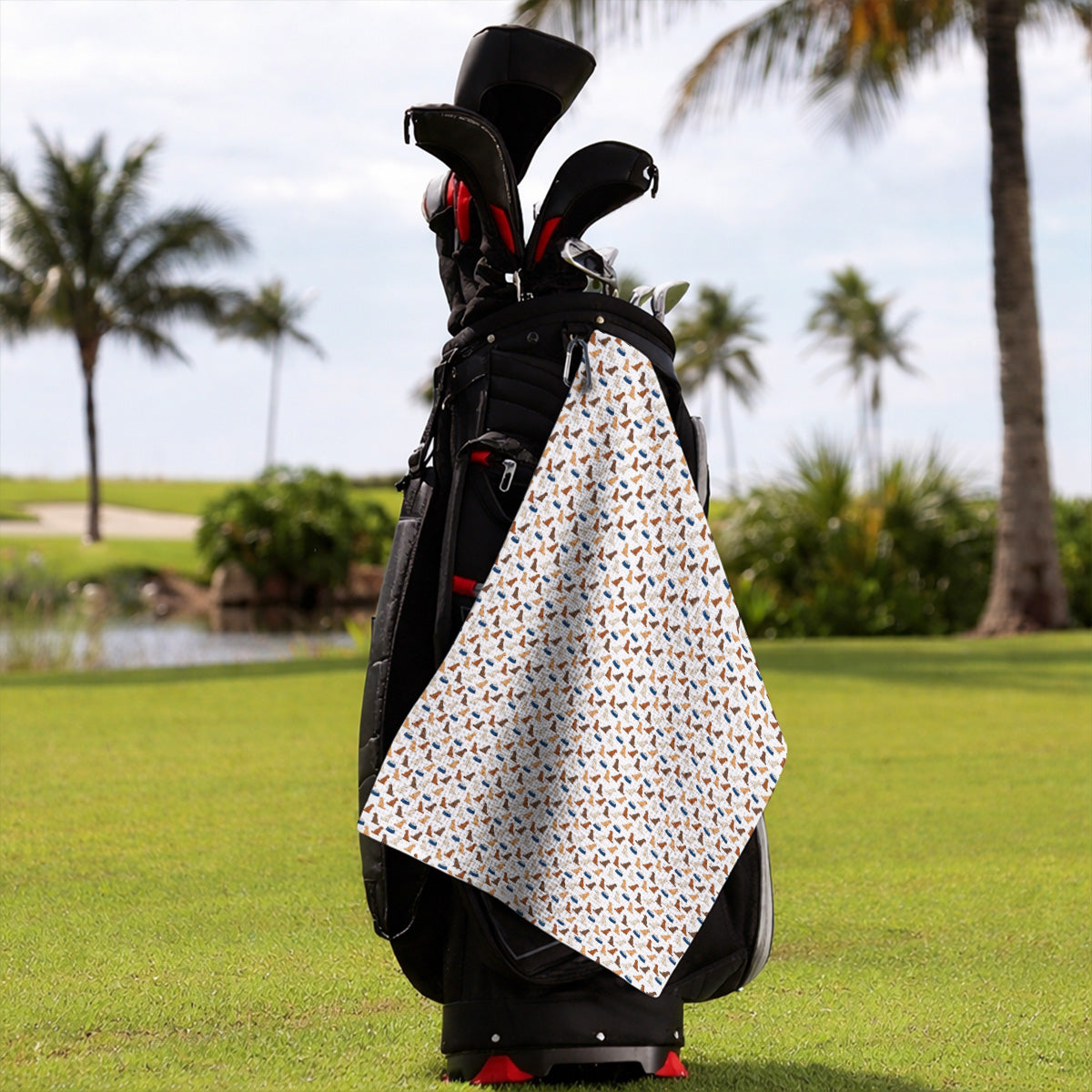 Funny Goldendoodle Pattern Golf Towels, Doodle Dog & Golf Ball Towel, Golf Gift for Golfers