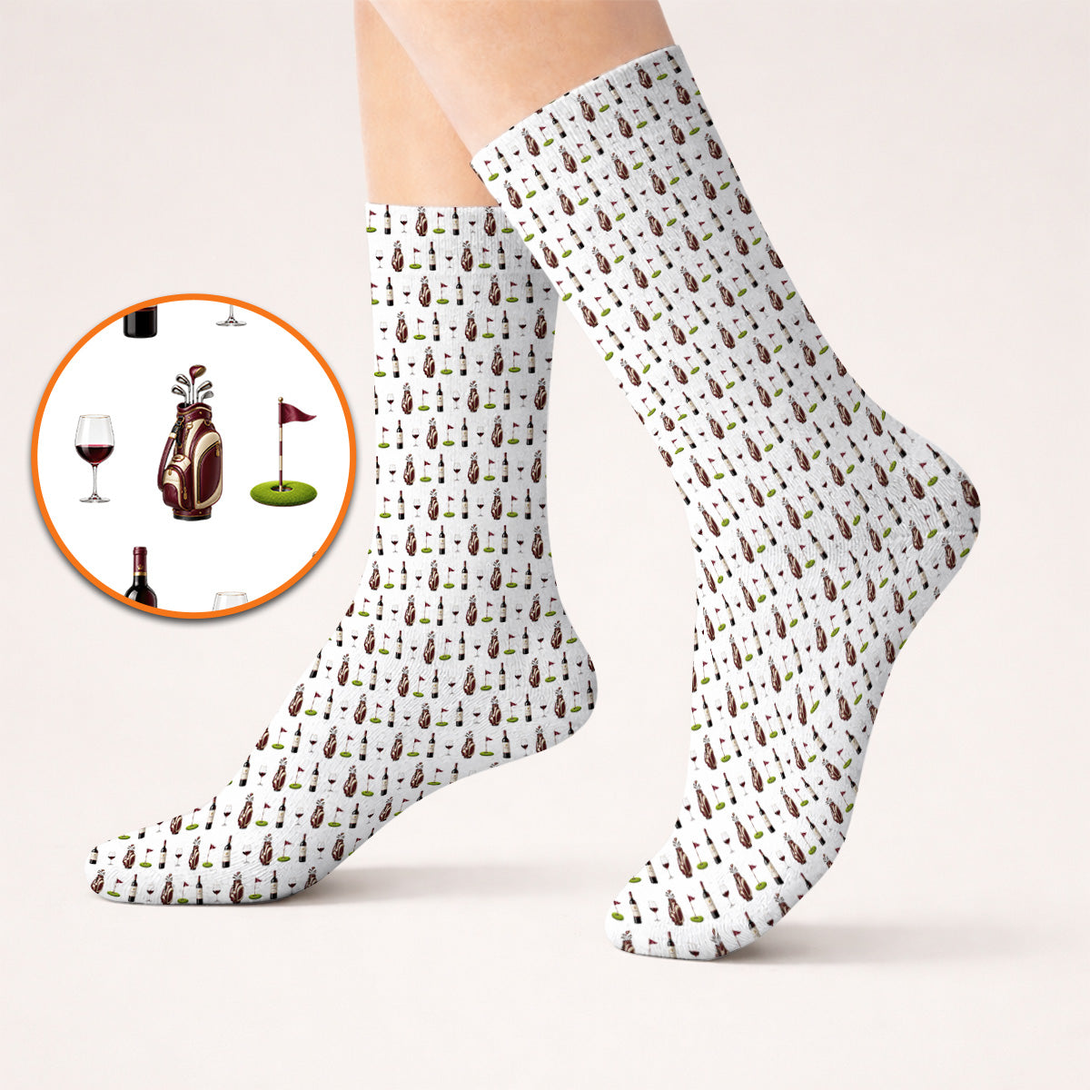 Wine & Golf Socks, Vintage Red Sock Pattern Golf Shirt , Crazy Golf Gift For Golfers