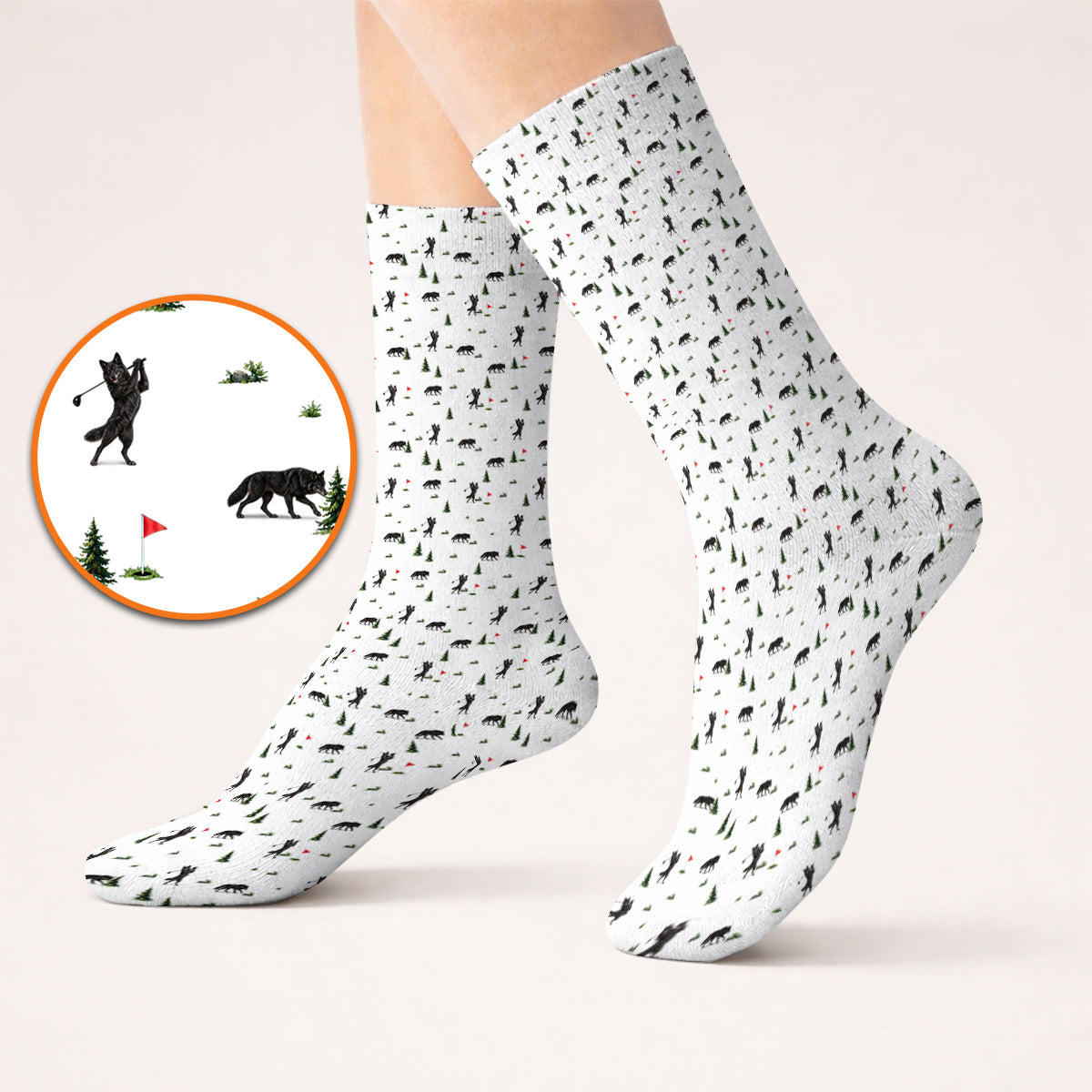 Black Wolf Pattern Golf Socks, Crazy Wolf Golf Sock, Wilderness Golf Gift for Golfers