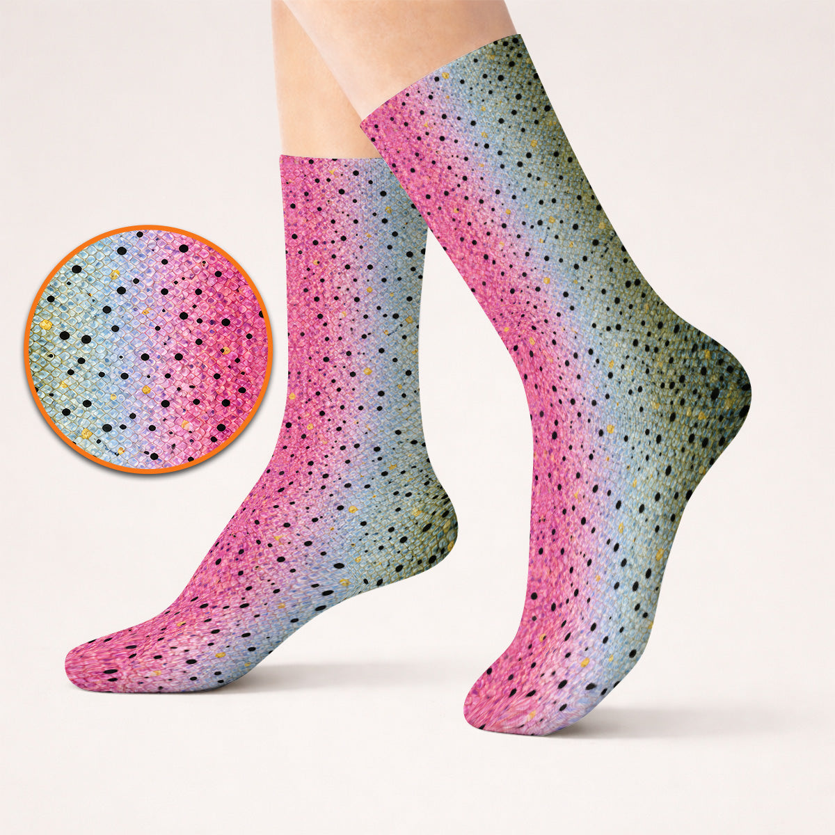 Crazy Rainbow Trout Skin Pattern Golf Socks, Pink Blue Fish Scale Golf Sock, Golf Gift For Golfers