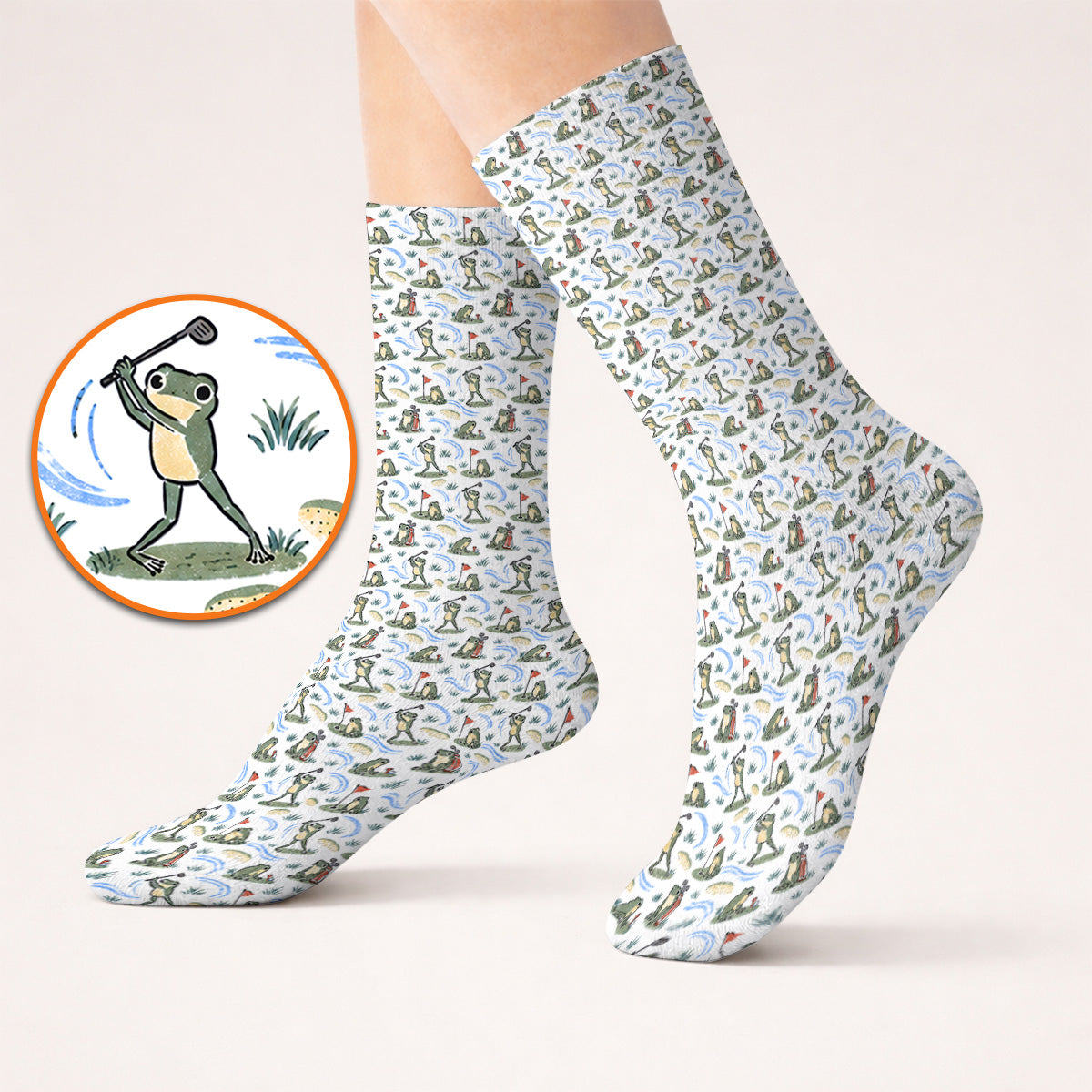 Playful Frog Golf Socks, Vintage Frog Golf Pattern Sock, Golf Gift For Golf Lovers