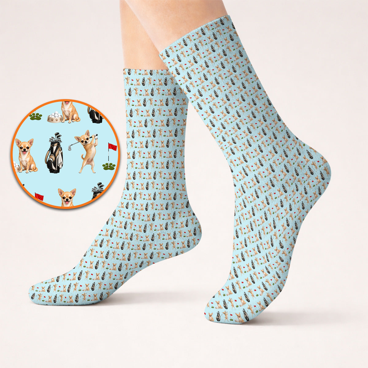 Chihuahua Golf Socks, Cute Chihuahua Golf Pattern Sock for Dog Lovers, Funny Golf Gift For Golfer