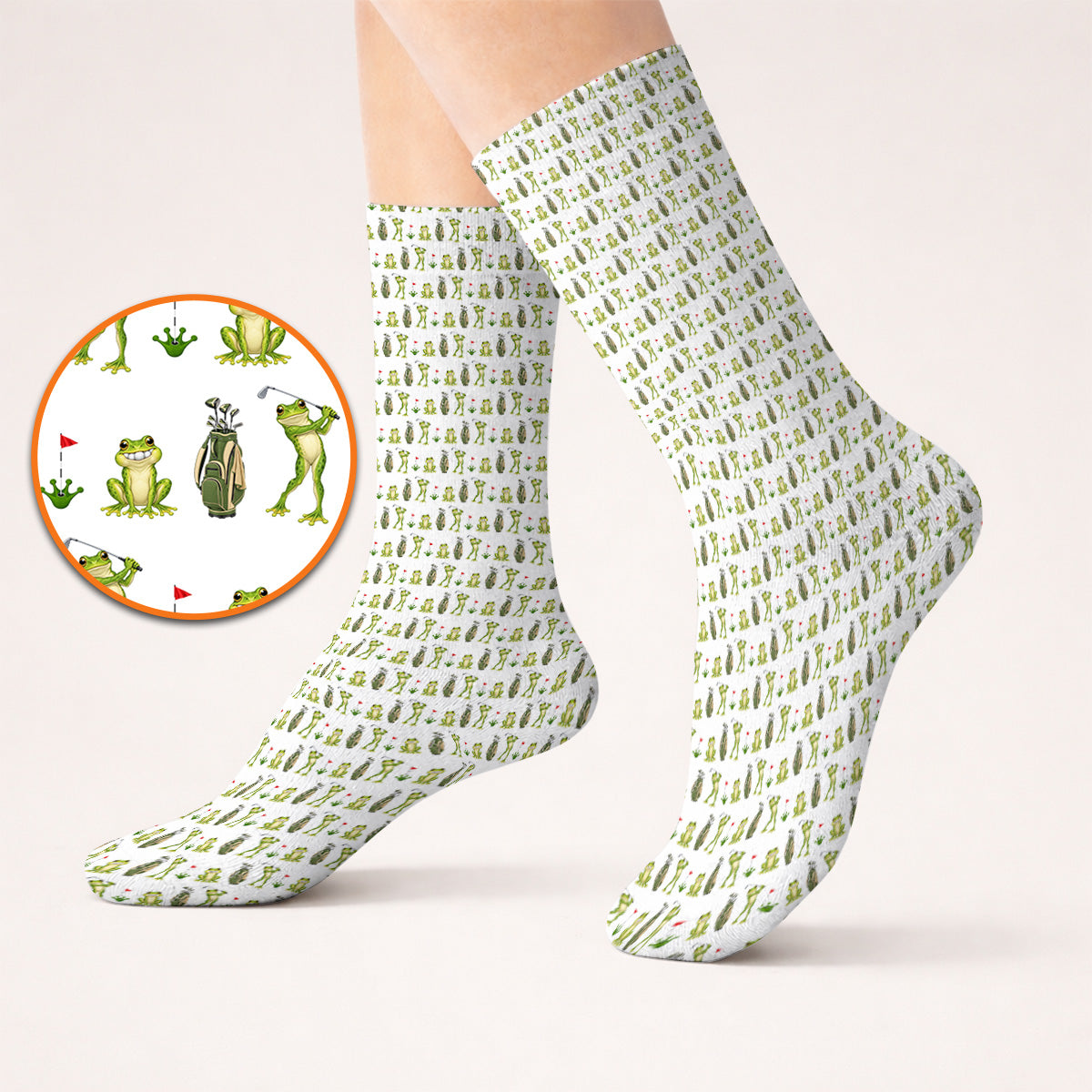 Frog Golf Socks, Cute Frog Golf Pattern Sock, Crazy Golf Gift For Golfers