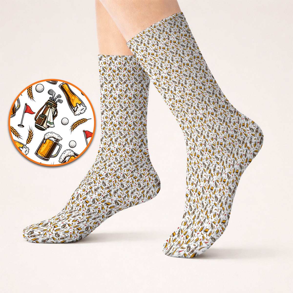 Pattern Golf And Beer Socks, Funny Golf Sock, Golf Gift For Golfer