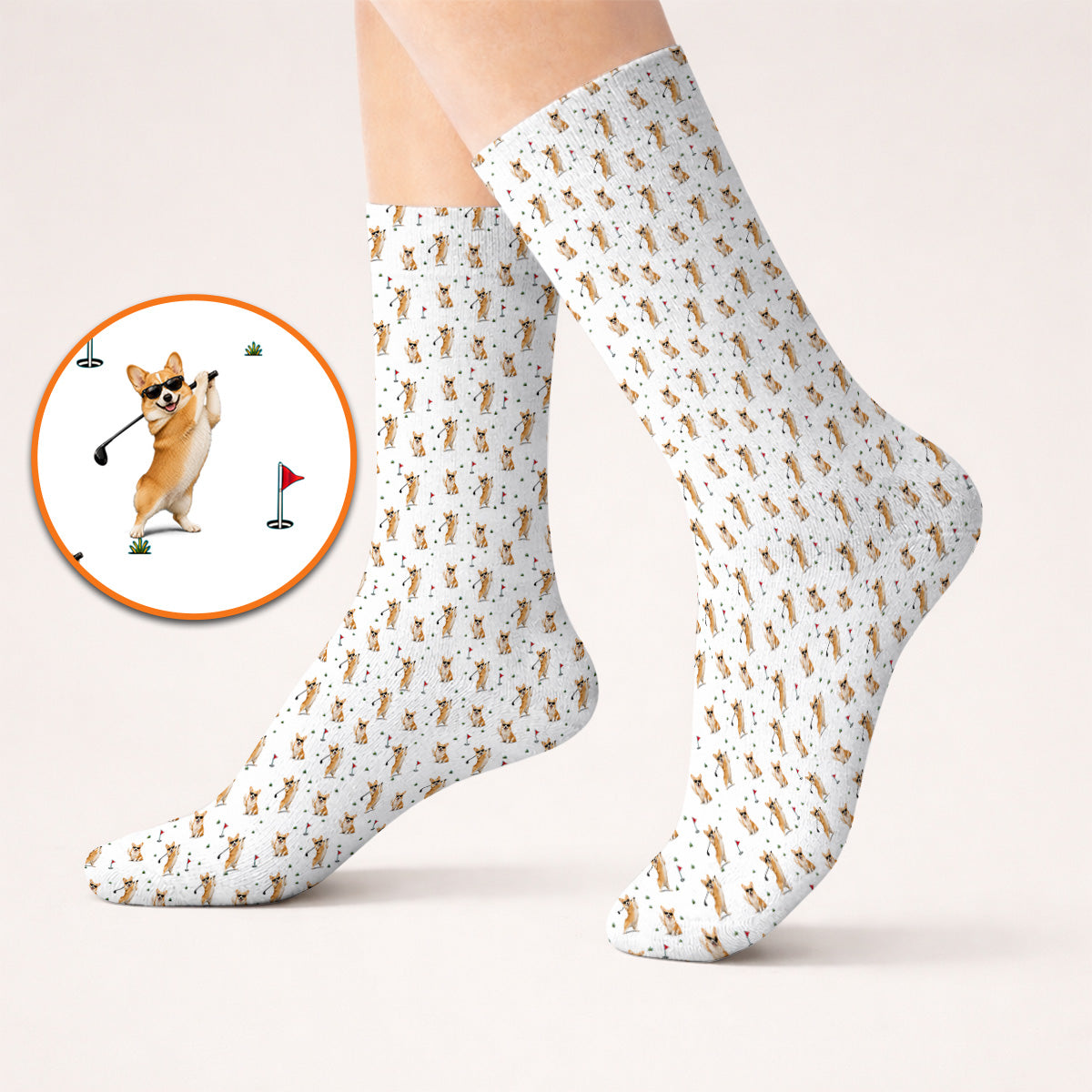 Funny Corgi Pattern Golf Socks, Pembroke Welsh Corgi Golf Sock, Golf Gift For Golfer