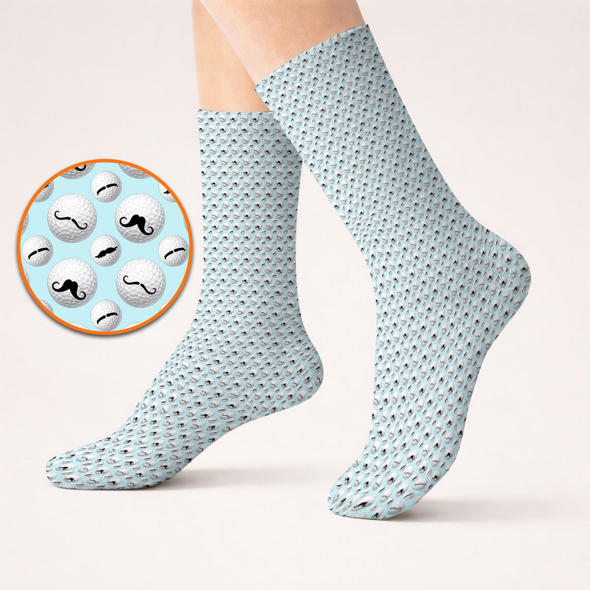 Mustache Golf Ball Socks, Funny Movember Golf Pattern Sock, Gift for Golfers