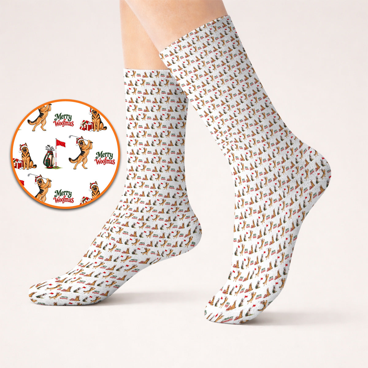 Merry Woofmas German Shepherd Golf Socks, Christmas Dog Pattern Golf Sock, Xmas Golf Gift For Dog Lovers
