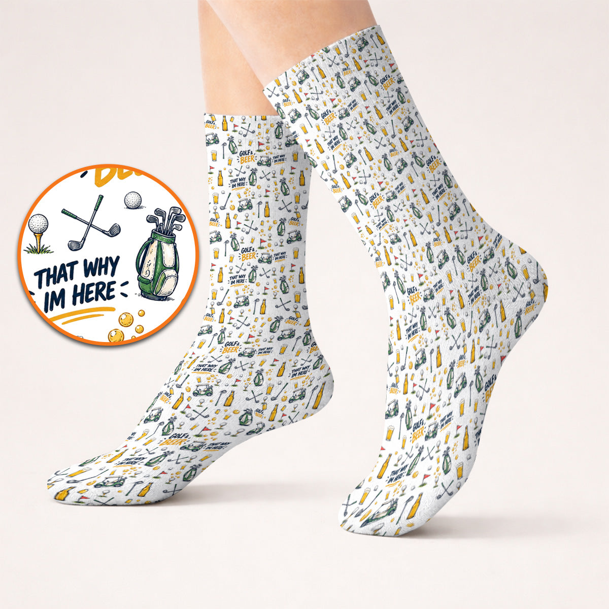 Funny Golf & Beer Socks, Golf Cart And Beer Pattern Golf Sock, That’s Why I’m Here Golf Gift For Golfer