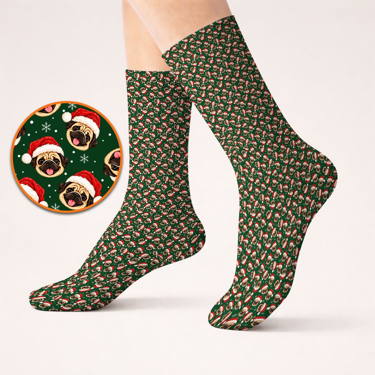 Funny Christmas Pug Golf Socks, Pug Pattern Golf Sock For Dog Lovers, Xmas Golf Gift For Golfers