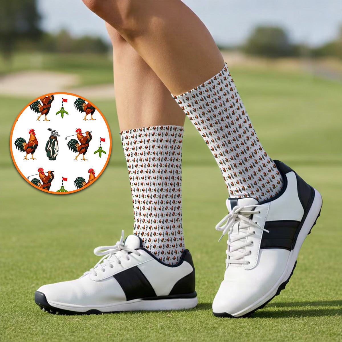 Funny Rooster Golf Socks, Rooster Pattern Golf Sock For Chicken Lovers, Golf Gift For Golfers