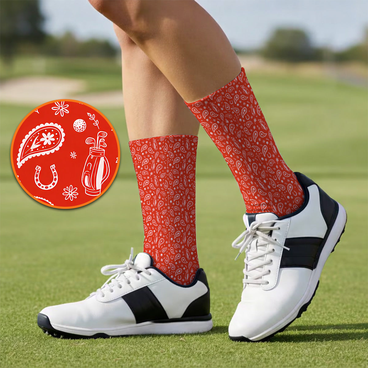 Cowgirl Paisley Pattern Golf Socks, Pink Western Golf Sock, Cute Paisley Golf Gift For Golfers