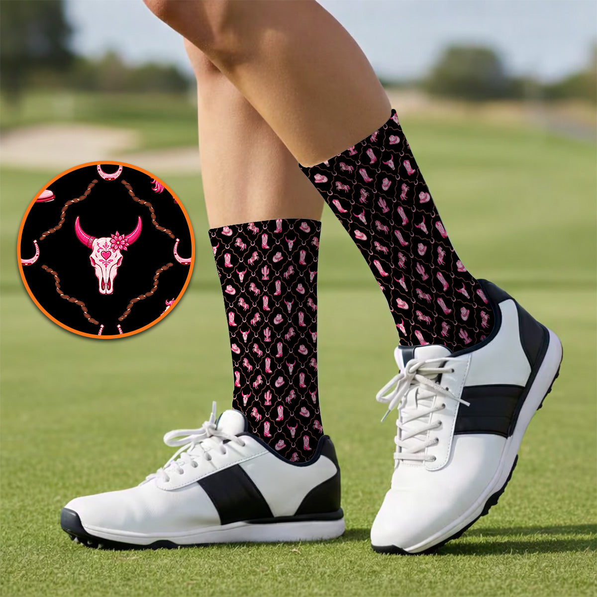 Pink Cowgirl Golf Socks, Western Rodeo Pattern Golf Sock, Funny Golf Gift For Golfers