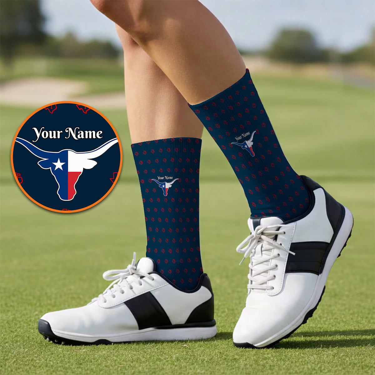 Personalized Texas Longhorn Golf Socks, Texas Pattern Golf Sock, Unique Texas Golf Gift For Golfer