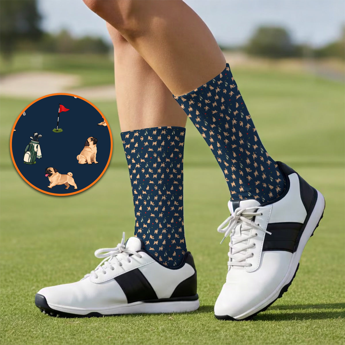 For Dog Lovers Crazy Pug Golf Socks, Pug Pattern Golf Sock, Golf Gift For Golfers