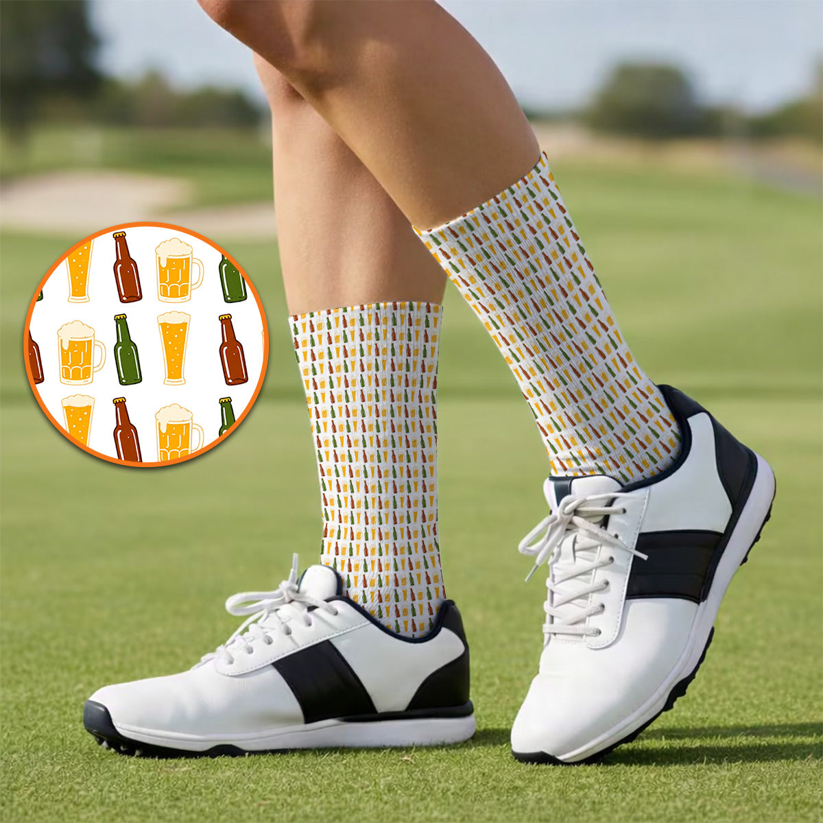 Beer Bottles Golf Socks, Vintage Beer Pattern Golf Sock, Funny Golf Gift For Golfer