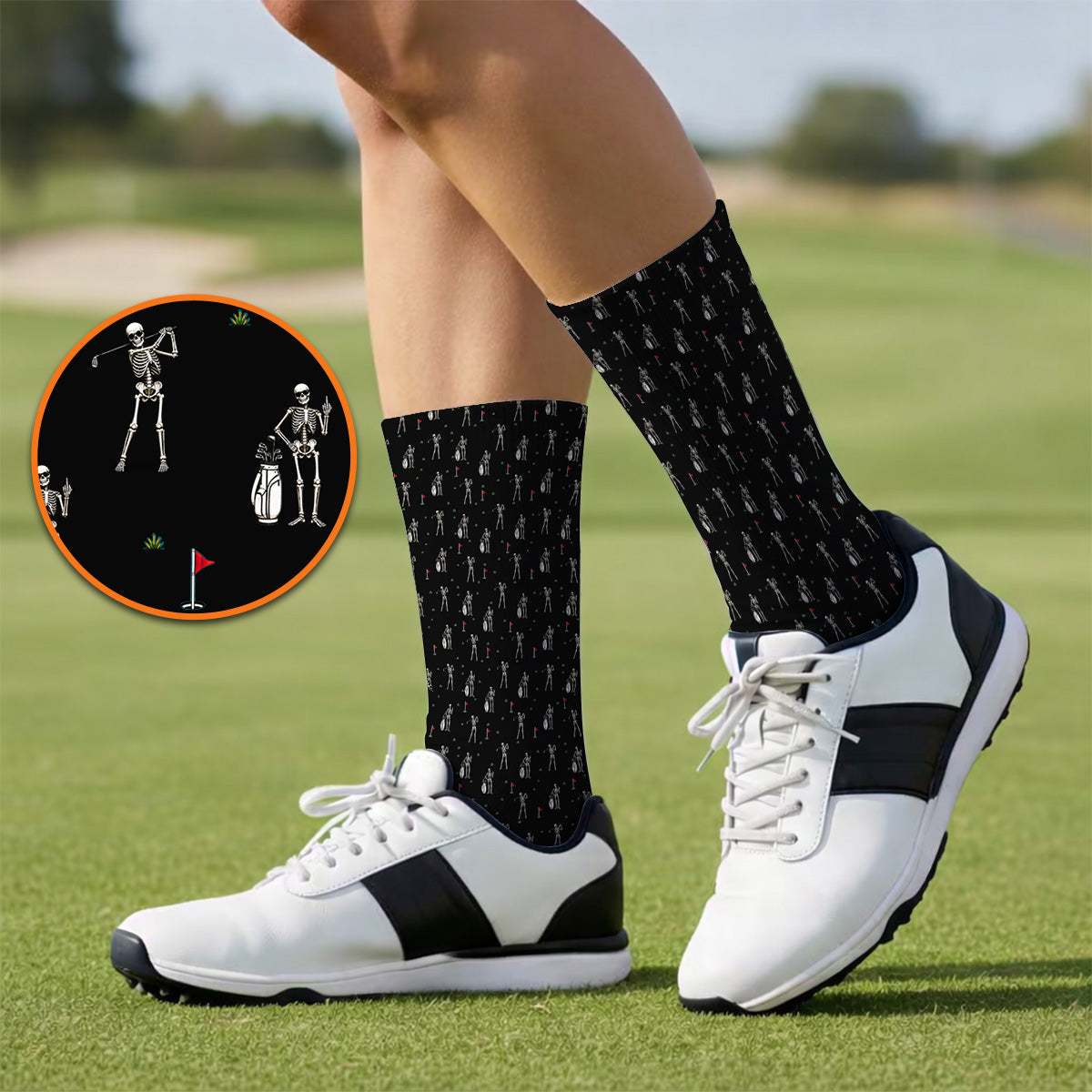 Funny Skeleton Golf Socks, Skeleton Pattern Golf Sock, Golf Gift For Golfer