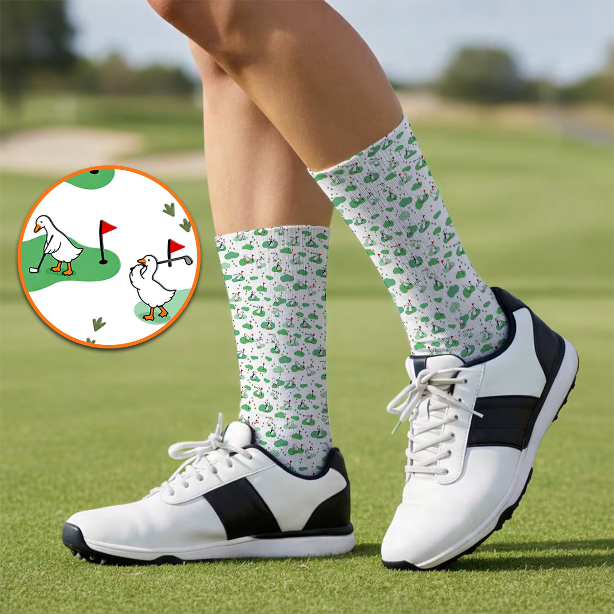 Funny Goose Golf Socks, Playful Golfing Goose Pattern Golf Sock, Golf Gift For Golfers