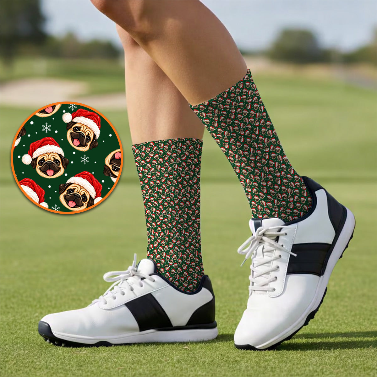 Funny Christmas Pug Golf Socks, Pug Pattern Golf Sock For Dog Lovers, Xmas Golf Gift For Golfers