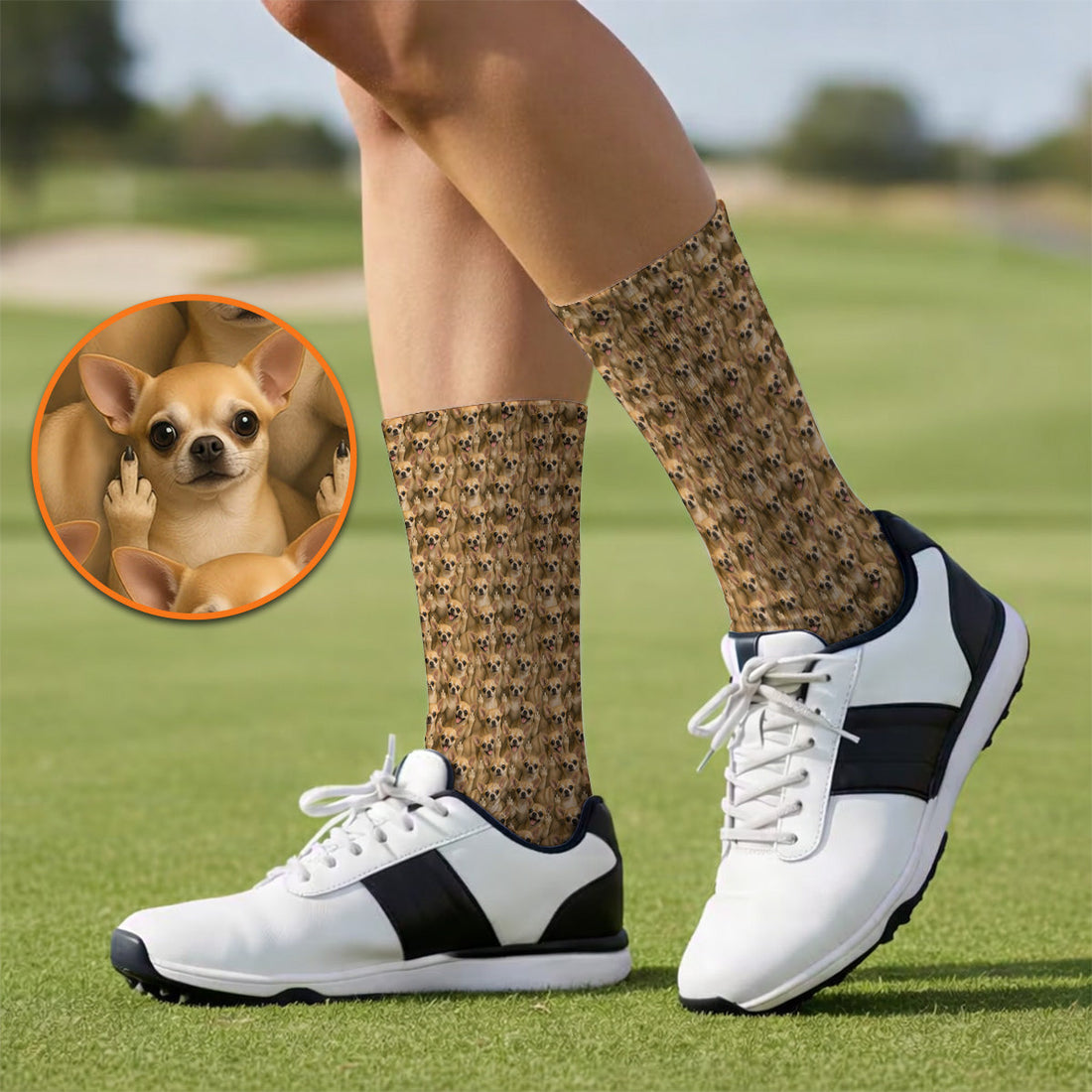 Chihuahua Middle Finger Golf Socks, Funny Chihuahua Pattern Golf Sock for Dog Lovers, Golf Gift For Golfer