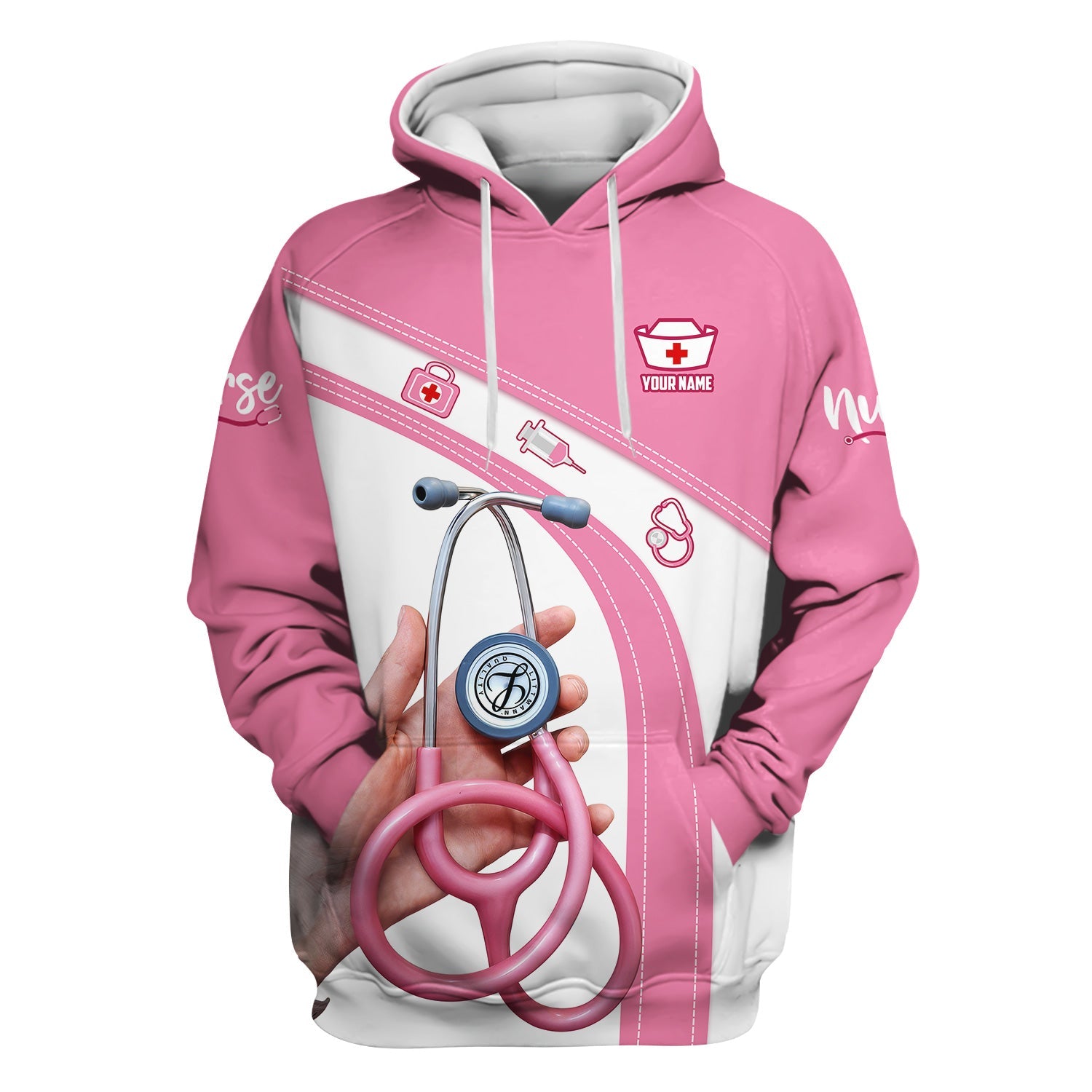 Personalized Nurse Shirt for Women - Pink Stethoscope Gift for RN CNA LPN - Custom Name Medical Uniform Tee