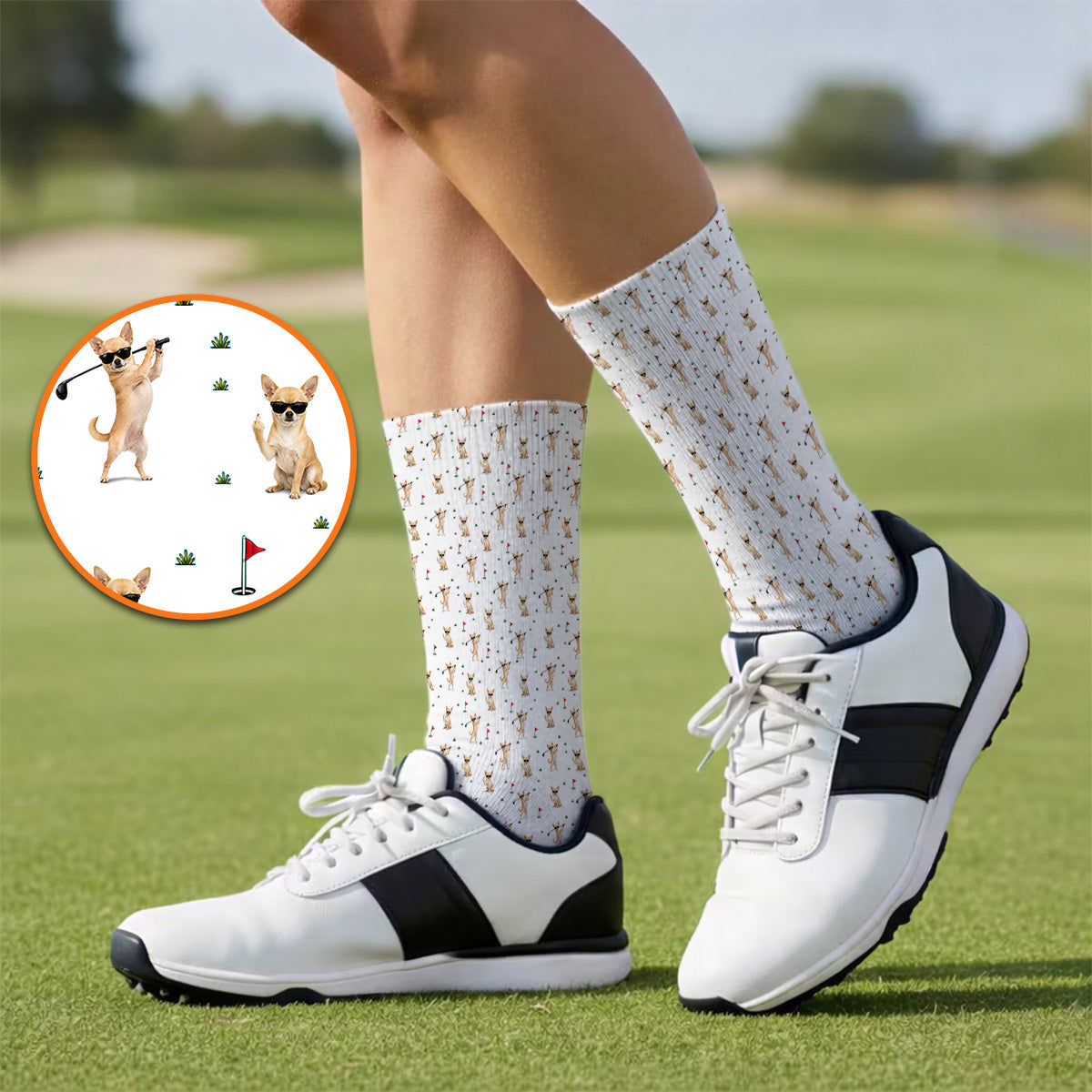 Funny Chihuahua Golf Socks, Cute Chihuahua Golf Pattern Sock for Dog Lovers, Crazy Golf Gift For Golfer