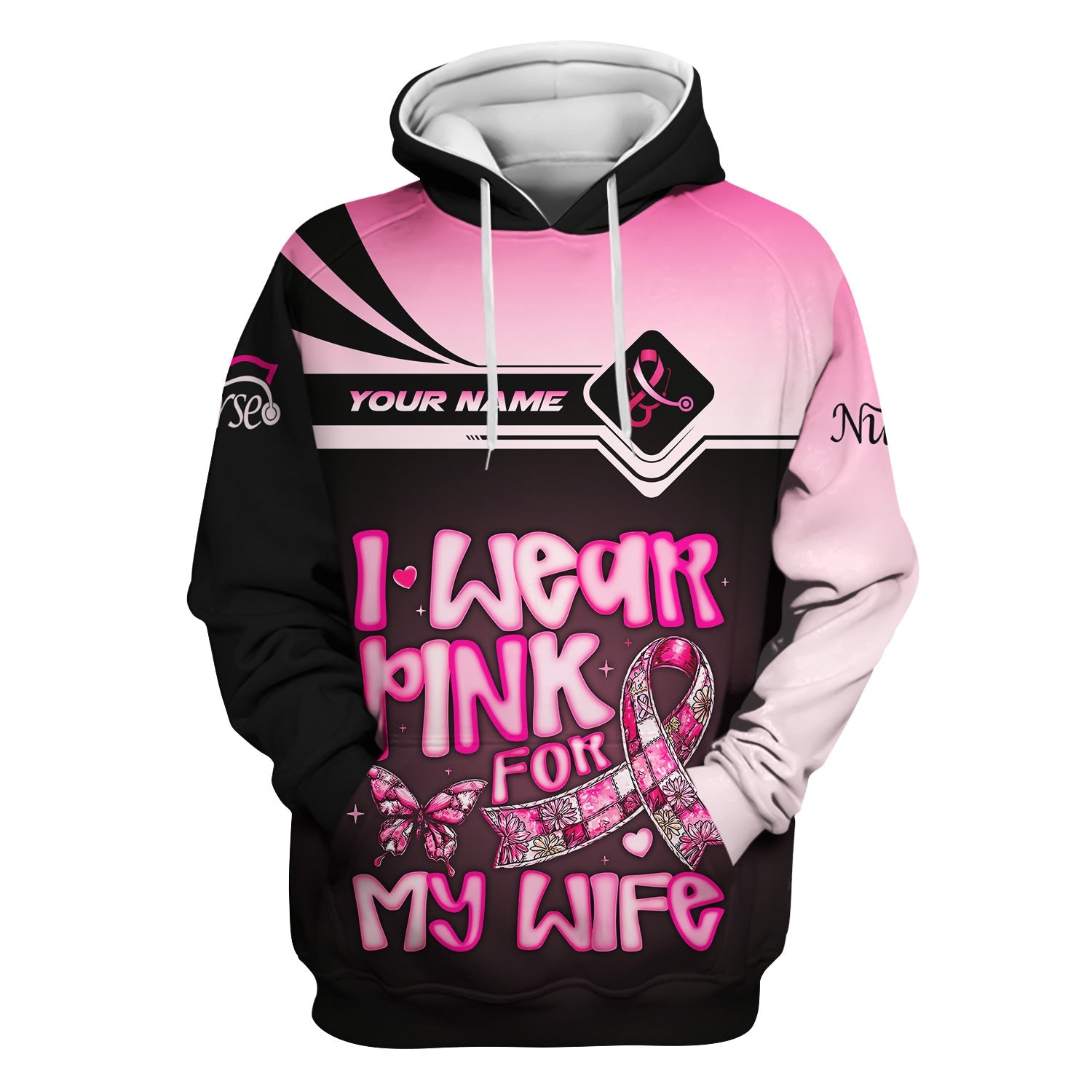 Custom Breast Cancer Awareness Shirt - I Wear Pink For My Wife - Gift for RN LPN CNA Healthcare Workers