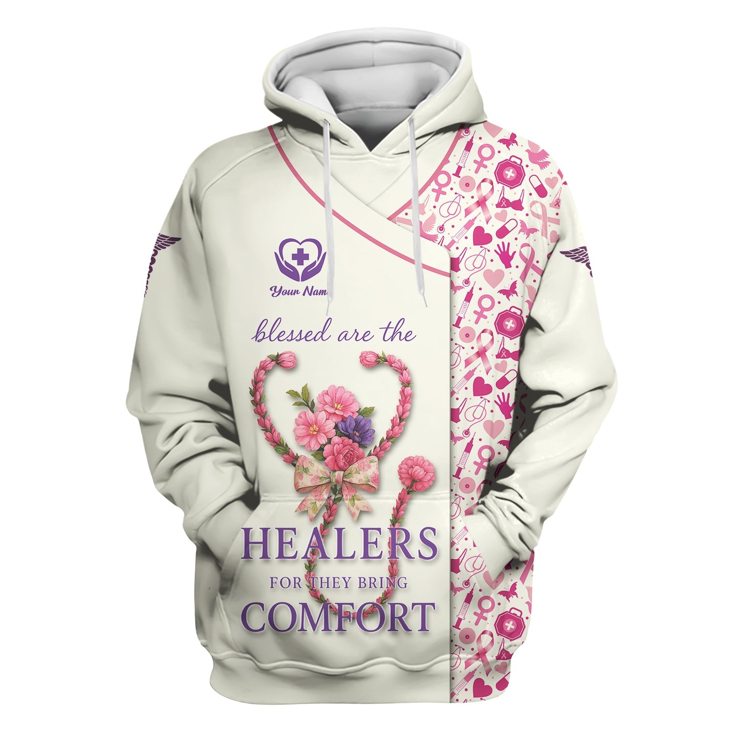 Custom Breast Cancer Awareness Nurse Shirt - Blessed Healers Comfort Quote - Gift for RN LPN CNA