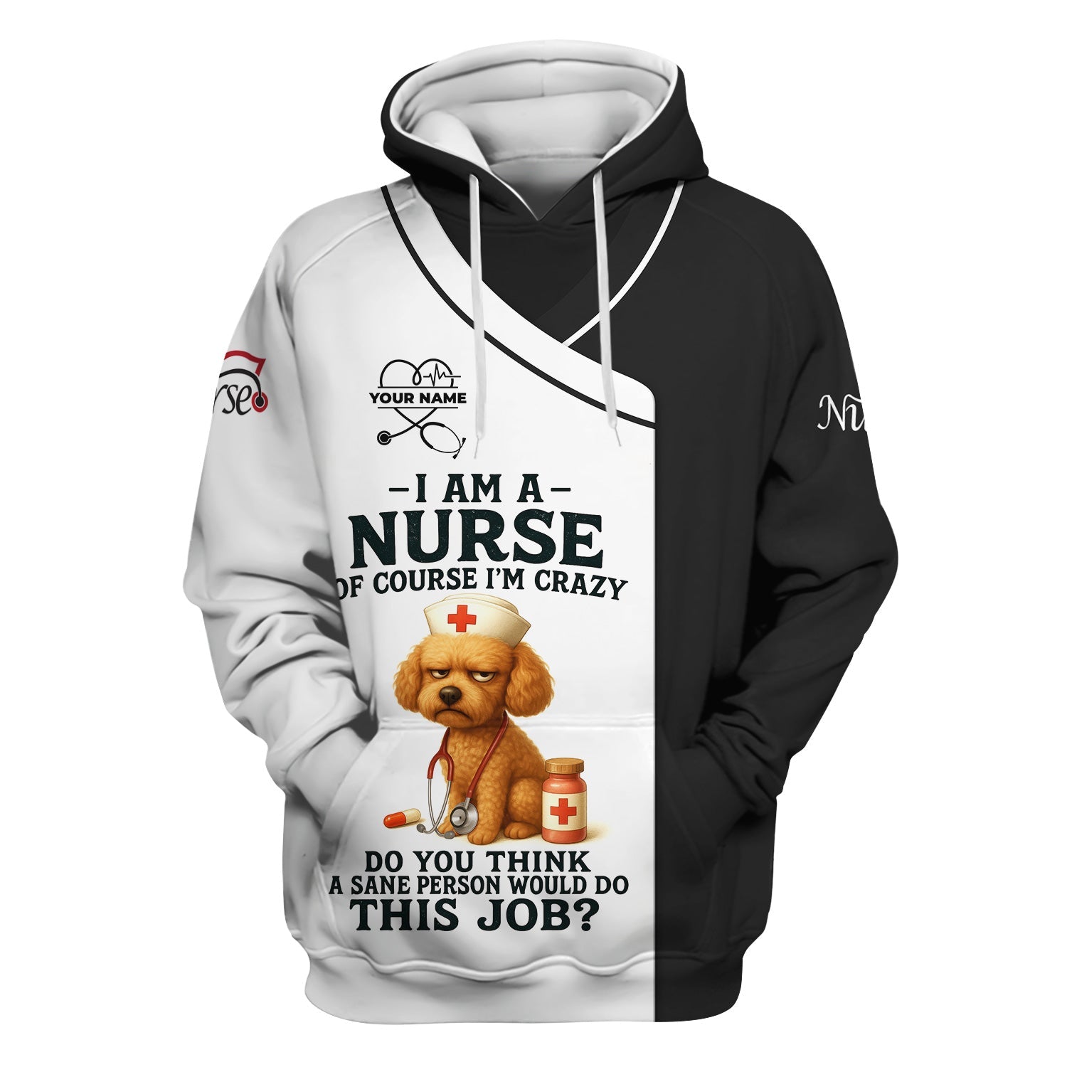 Personalized Funny Nurse Shirt - Of Course I'm Crazy Dog Design - Custom Name Gift for Nurses RN CNA LPN Healthcare Workers