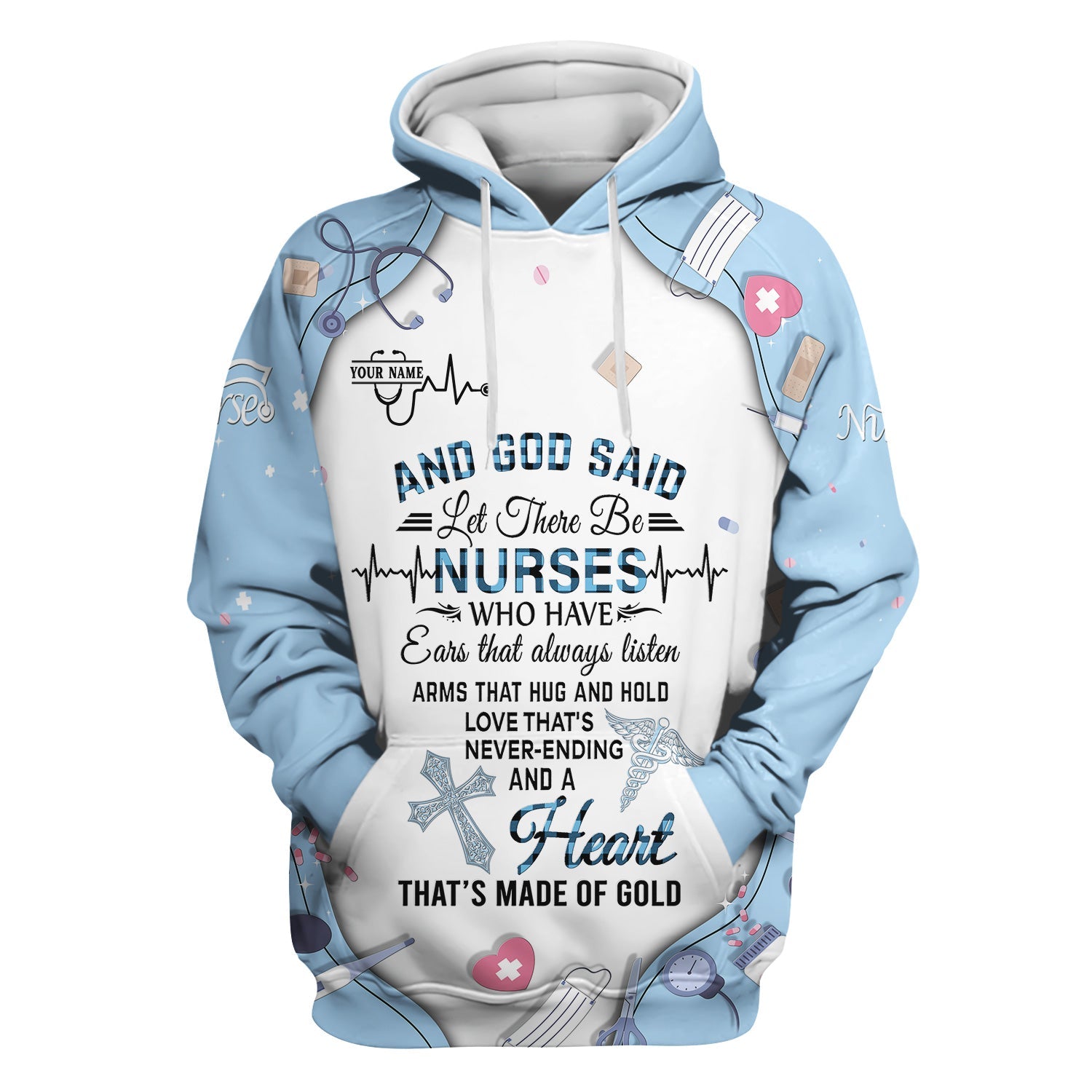Personalized Nurse Shirt Christian Apparel - And God Said Let There Be Nurses Graphic Tee - Gift for RN LPN CNA