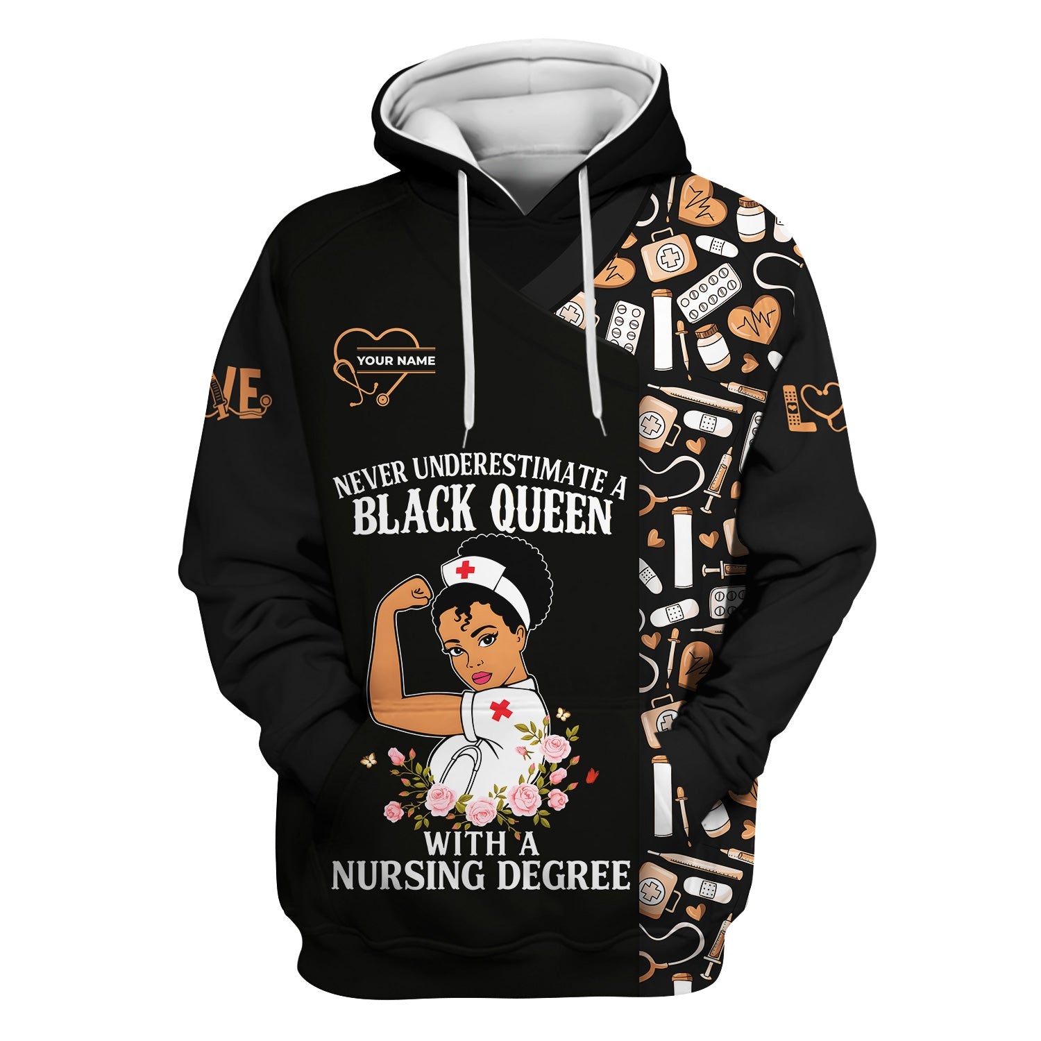 Custom Empowering Black Queen Nurse Shirt - Black Queen With A Nursing Degree - Gift for RN LPN CNA