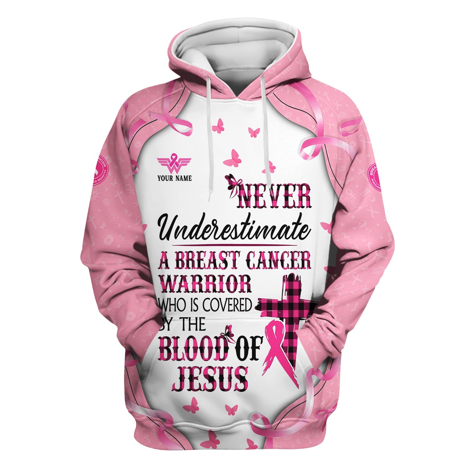 Custom Christian Breast Cancer Awareness Shirt - Blood Of Jesus Quote Graphic Tee - Gift for RN LPN CNA